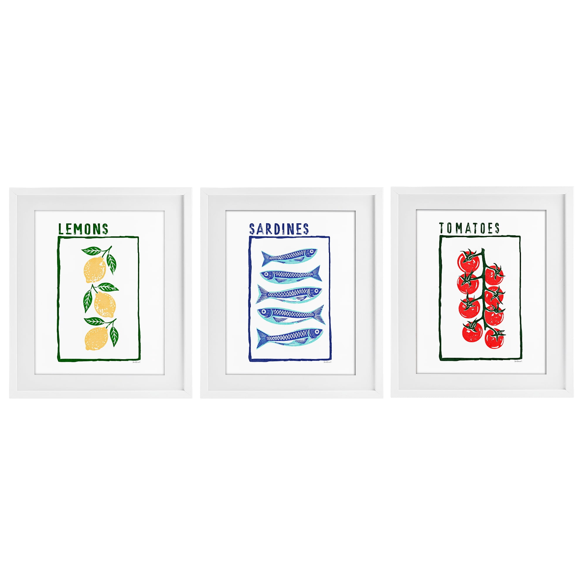 Stupell Industries Healthy Summer Foods 3 Piece White Framed Print Under Glass Set, design by Amanda Greenwood