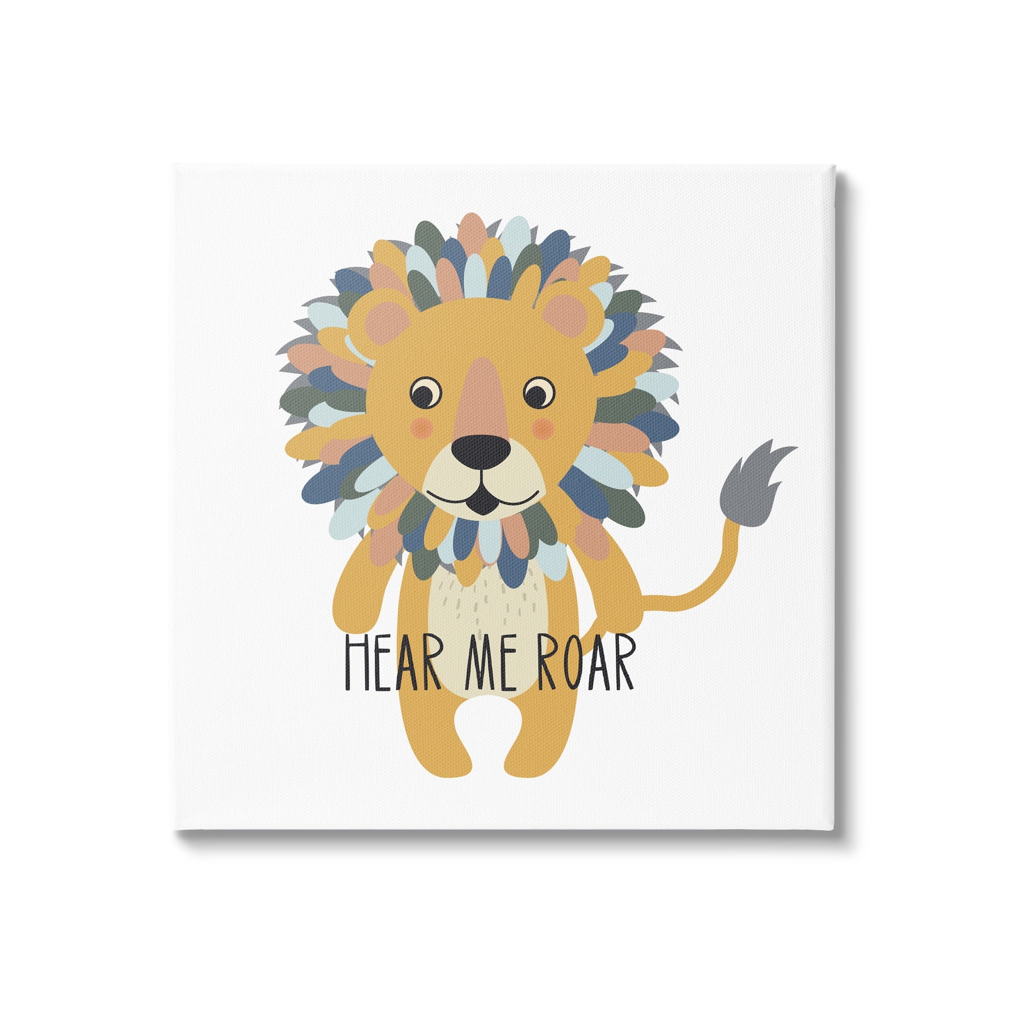 Stupell Industries Hear Me Roar Smiling Lion Fluffy Teal Mane Canvas Wall Art, 24 x 24, Design by Linda Birtel