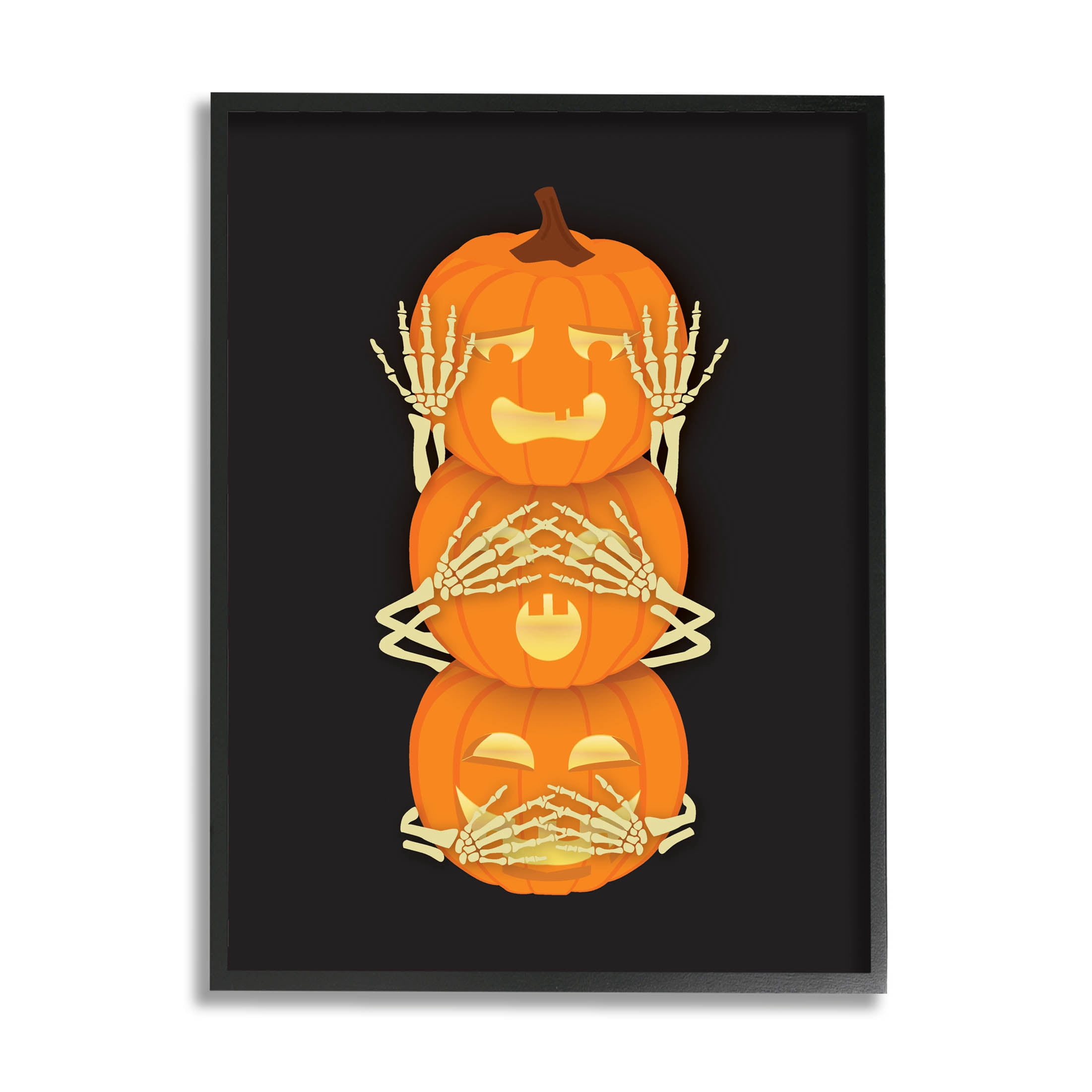 Stupell Industries Hear See Speak No Evil Pumpkins Graphic Art Black Framed Art Print Wall Art, Design by Linda Birtel