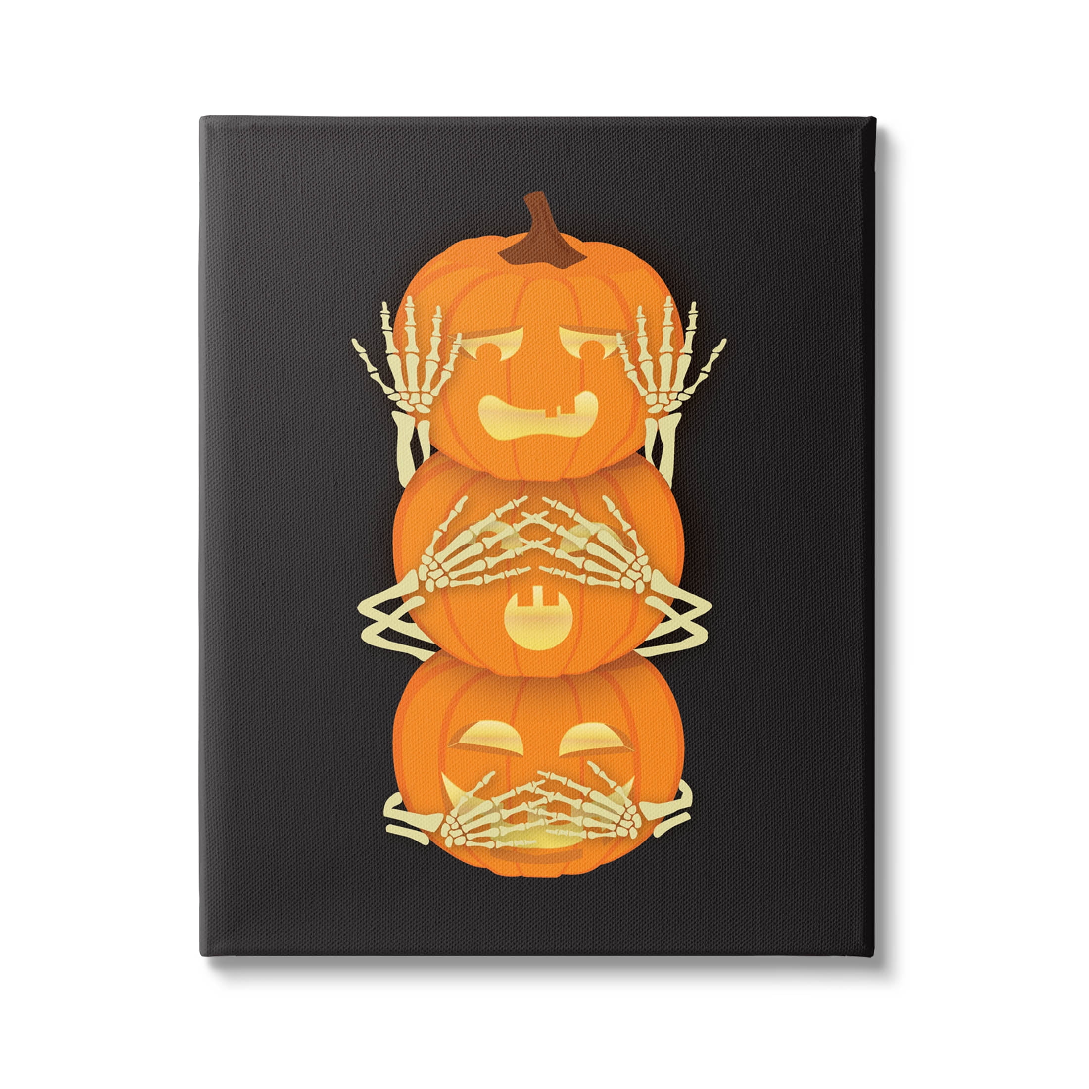 Stupell Industries Hear See Speak No Evil Pumpkins Graphic Art Gallery Wrapped Canvas Print Wall Art, Design by Linda Birtel