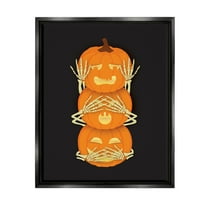 Stupell Industries Hear See Speak No Evil Pumpkins Graphic Art Jet Black Floating Framed Canvas Print Wall Art, Design by Linda Birtel
