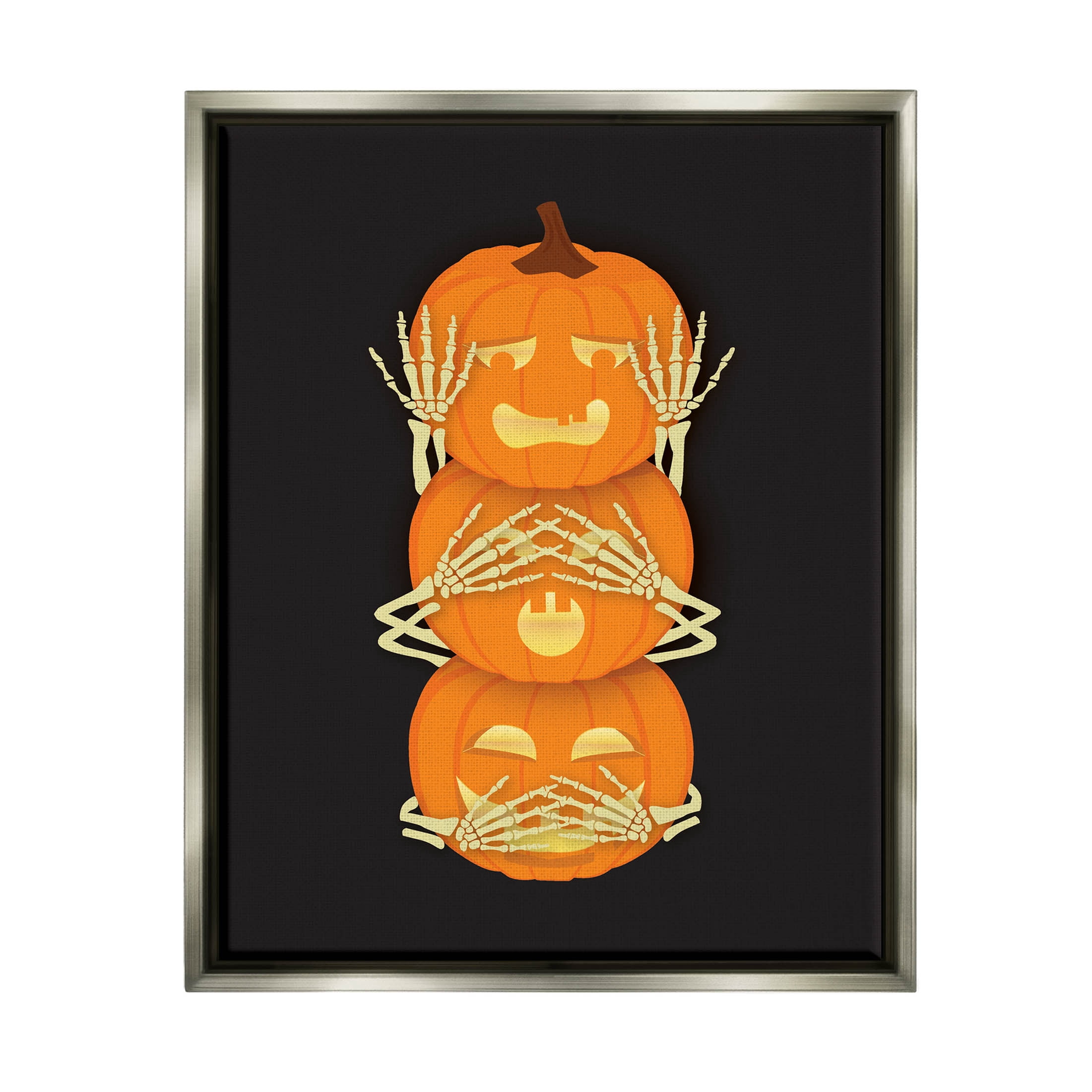 Stupell Industries Hear See Speak No Evil Pumpkins Graphic Art Luster Gray Floating Framed Canvas Print Wall Art, Design by Linda Birtel