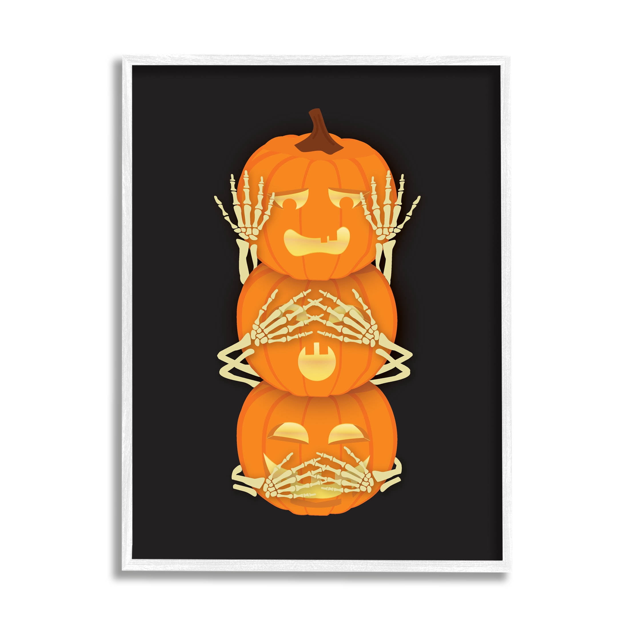Stupell Industries Hear See Speak No Evil Pumpkins Graphic Art White Framed Art Print Wall Art, Design by Linda Birtel