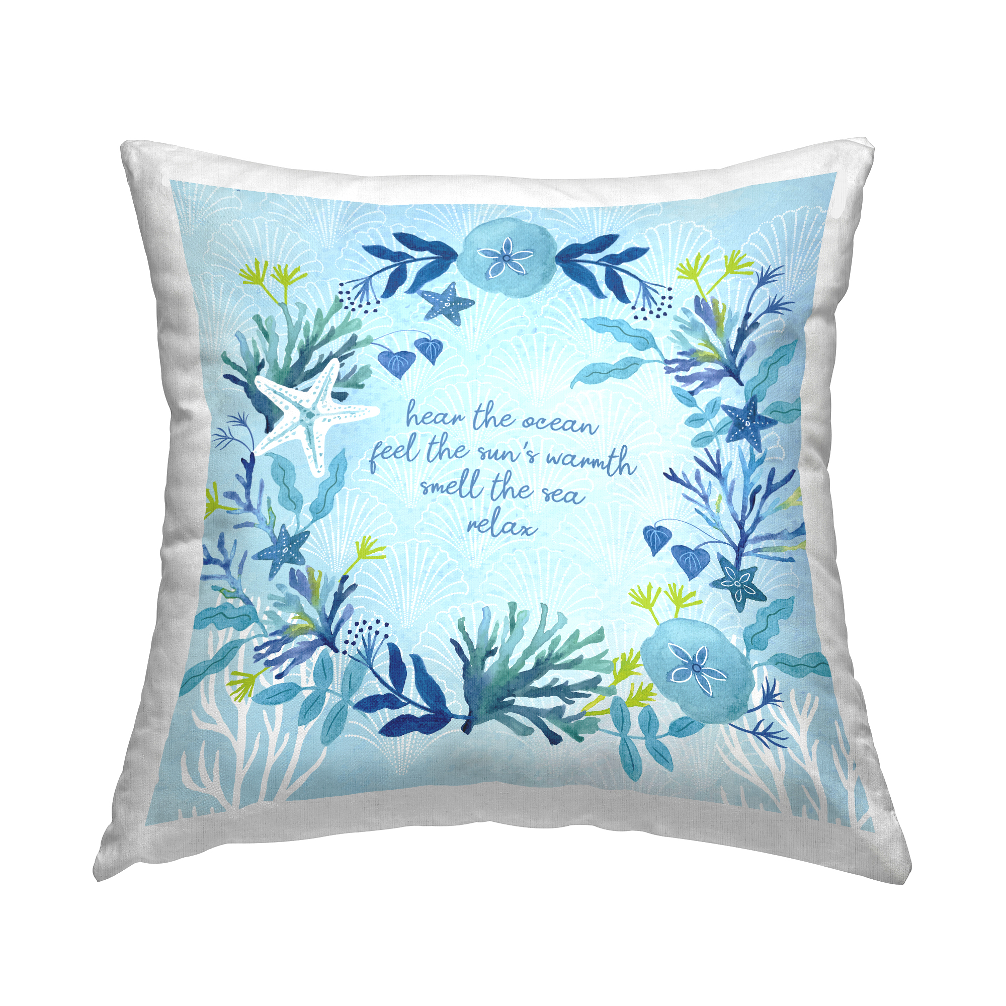 Stupell Industries Hear The Ocean & Relax Square Decorative Printed Throw Pillow, 18 x 18,