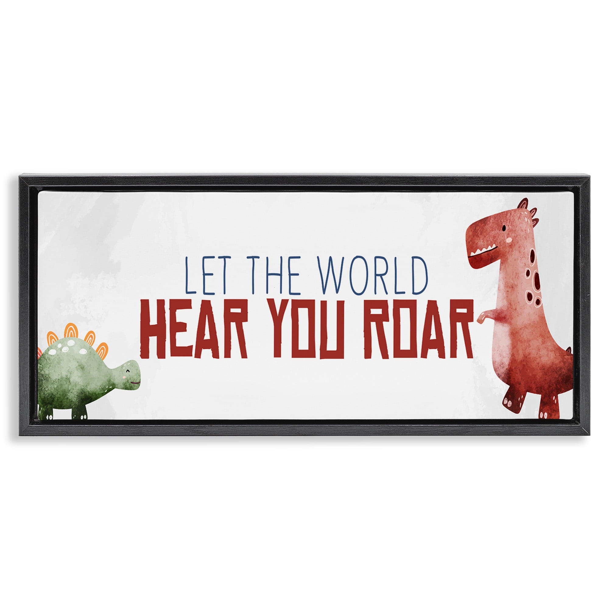Stupell Industries Hear You Roar Dinosaurs Animals & Insects Painting Black Floater Framed Canvas Art Print Wall Art, 25 x 11