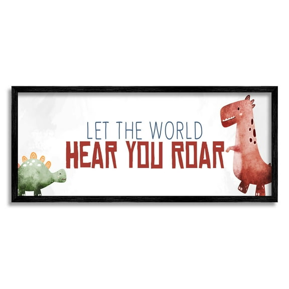 Stupell Industries Hear You Roar Dinosaurs Animals & Insects Painting Black Framed Art Print Wall Art, 24 x 10