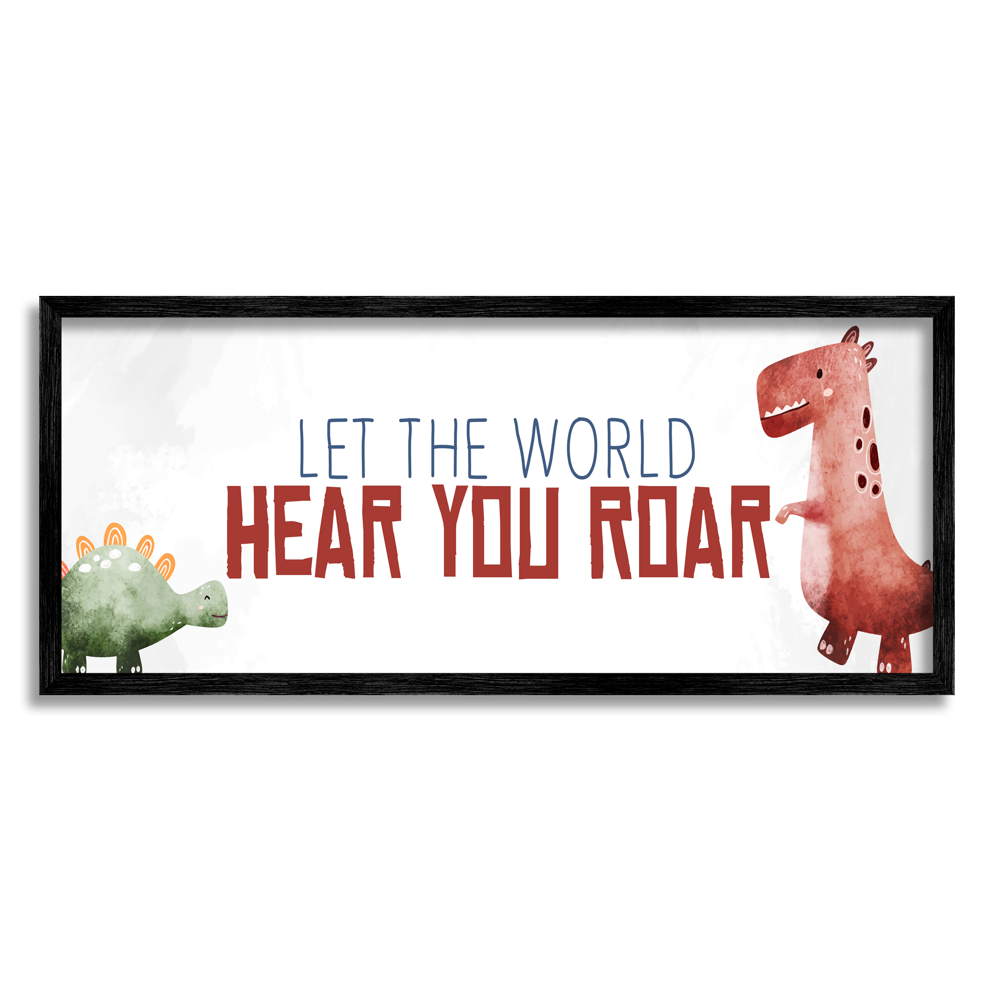 Stupell Industries Hear You Roar Dinosaurs Animals & Insects Painting Black Framed Art Print Wall Art, 30 x 13