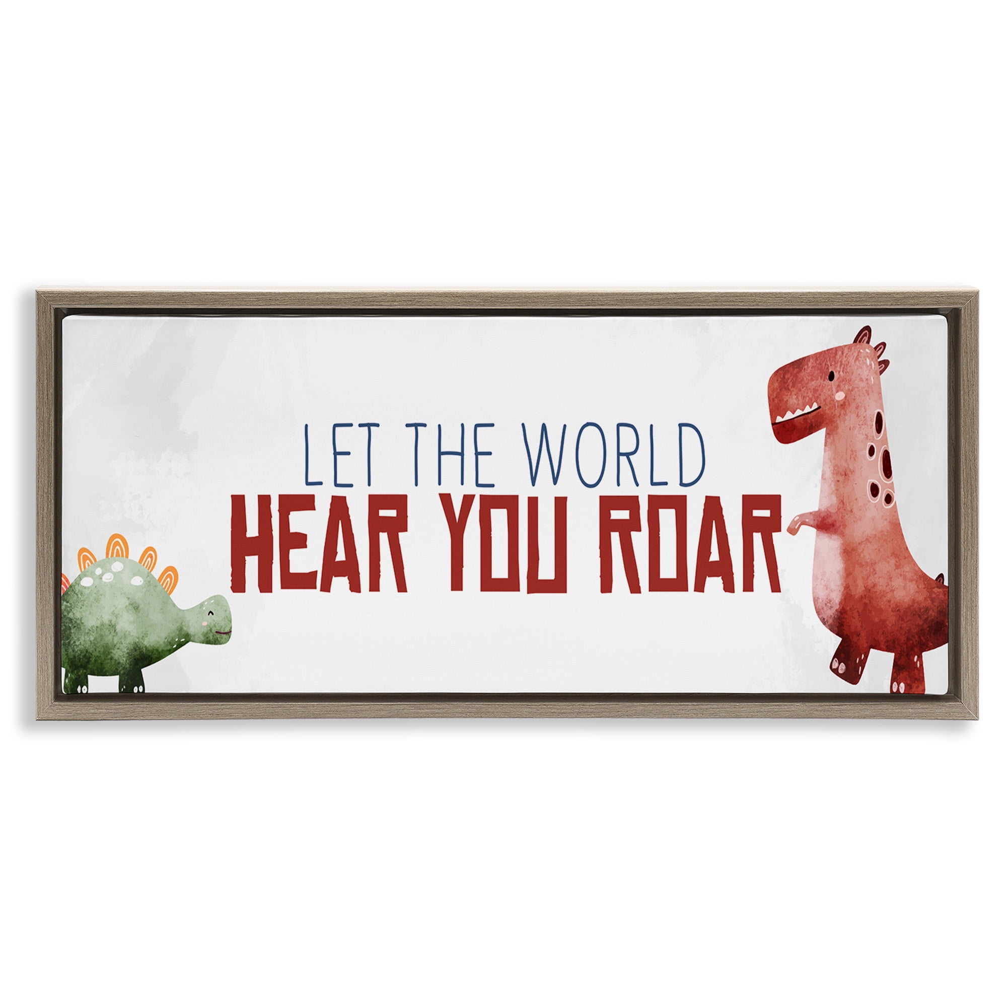 Stupell Industries Hear You Roar Dinosaurs Animals & Insects Painting Brown Floater Framed Canvas Art Print Wall Art, 25 x 11