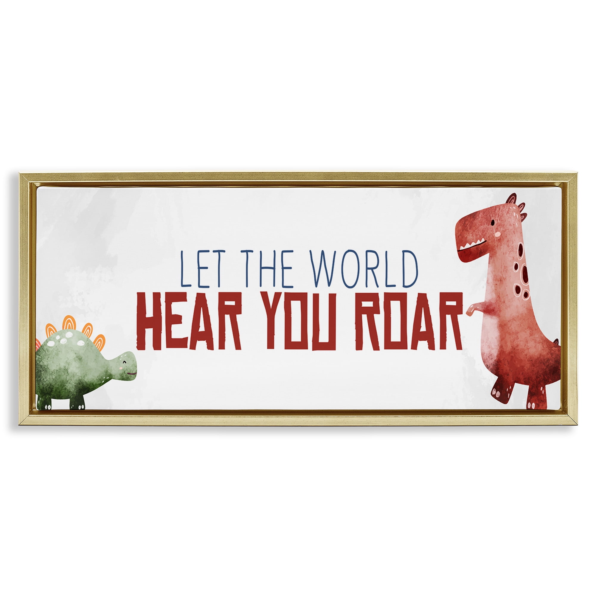 Stupell Industries Hear You Roar Dinosaurs Animals & Insects Painting Gold Floater Framed Canvas Art Print Wall Art, 31 x 14