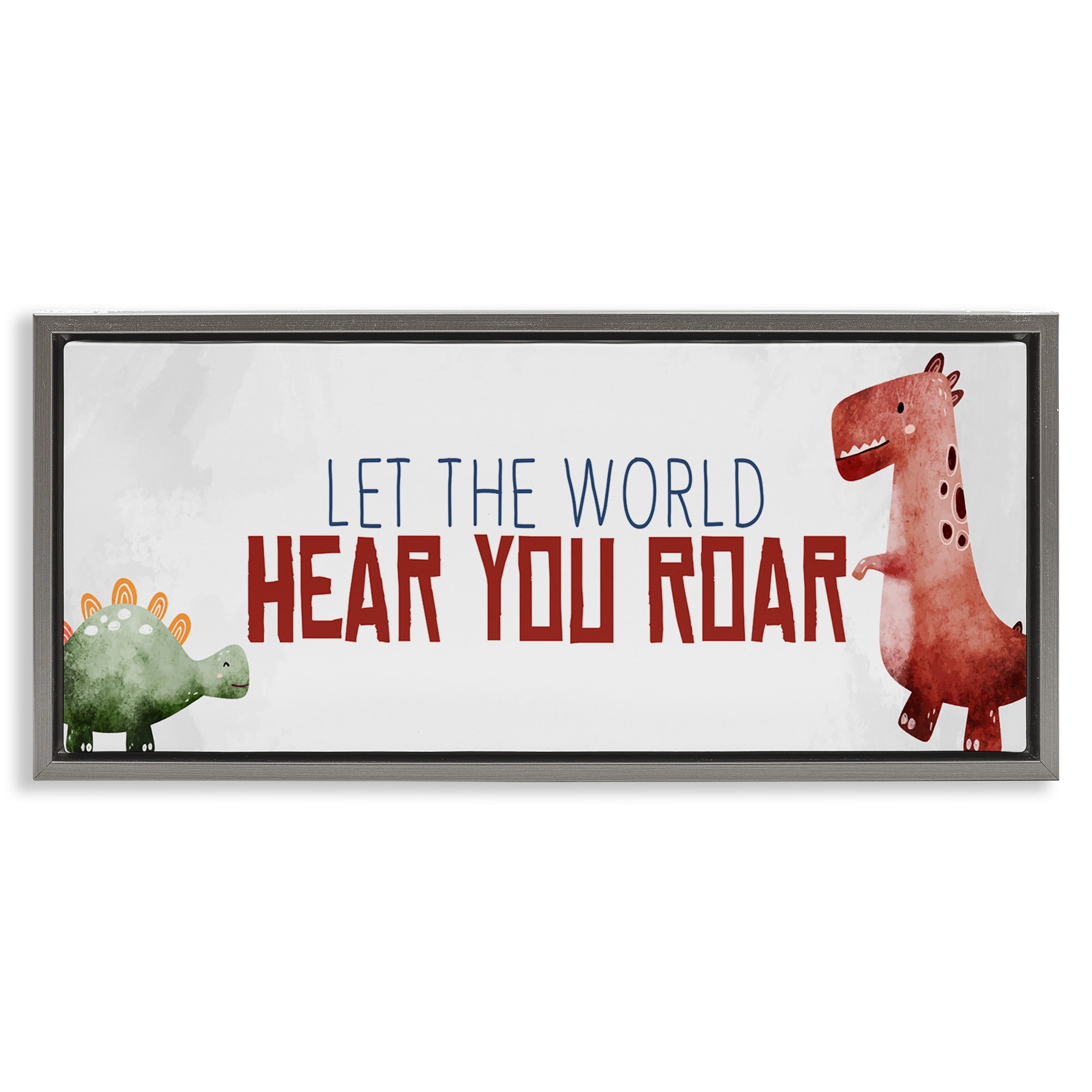 Stupell Industries Hear You Roar Dinosaurs Animals & Insects Painting Gray Floater Framed Canvas Art Print Wall Art, 31 x 14