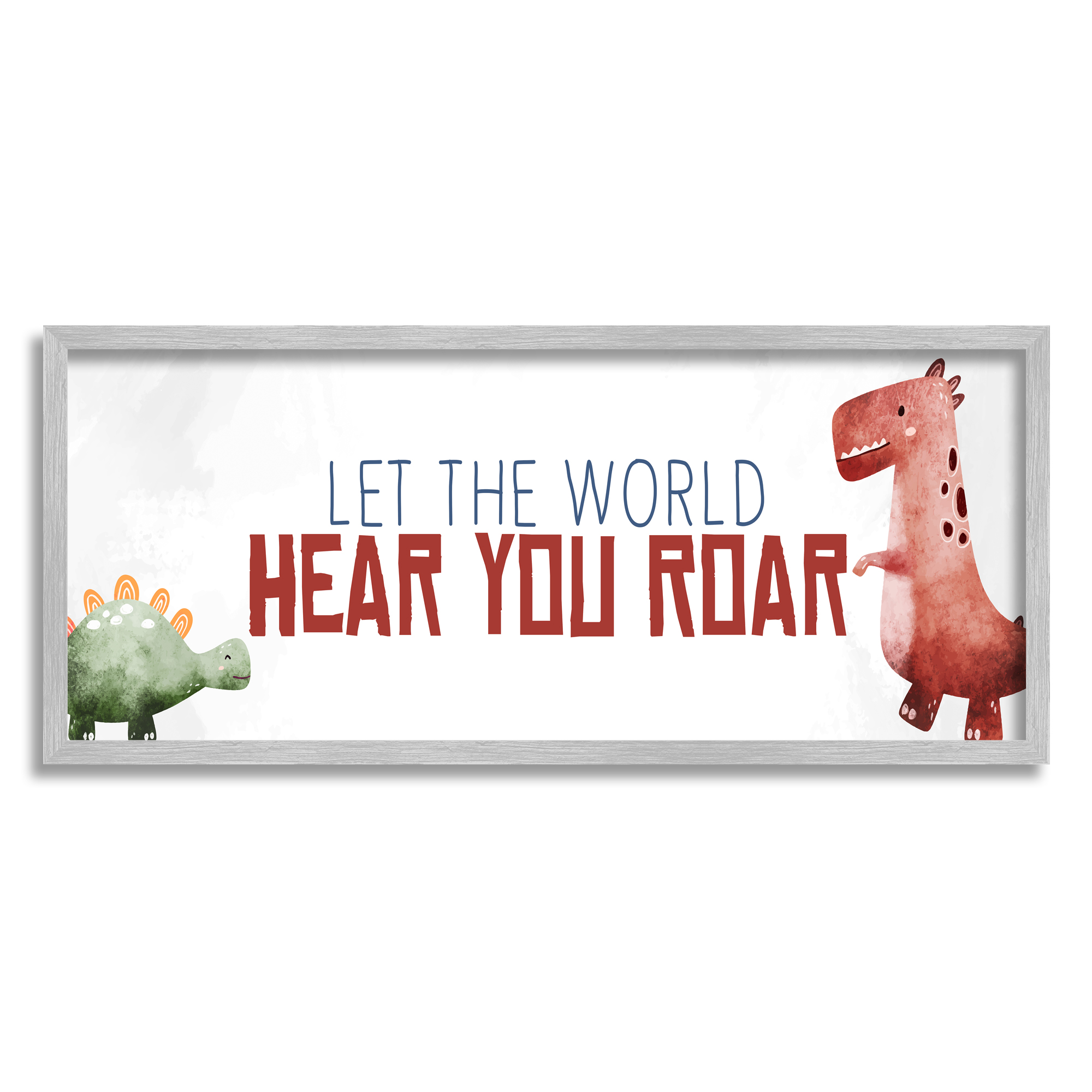 Stupell Industries Hear You Roar Dinosaurs Animals & Insects Painting Gray Framed Art Print Wall Art, 24 x 10