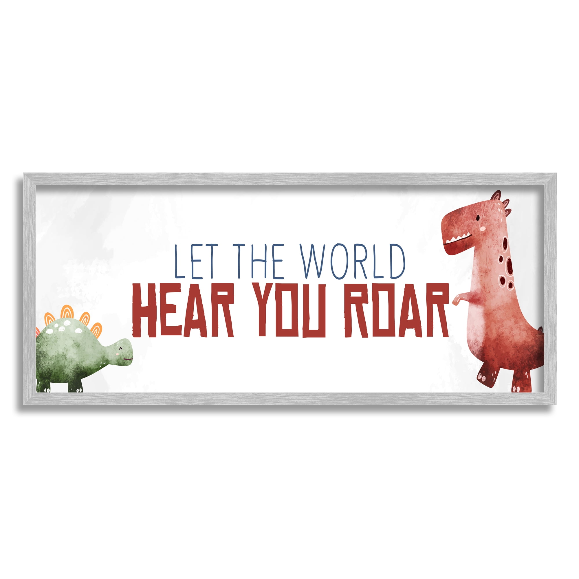 Stupell Industries Hear You Roar Dinosaurs Animals & Insects Painting Gray Framed Art Print Wall Art, 30 x 13
