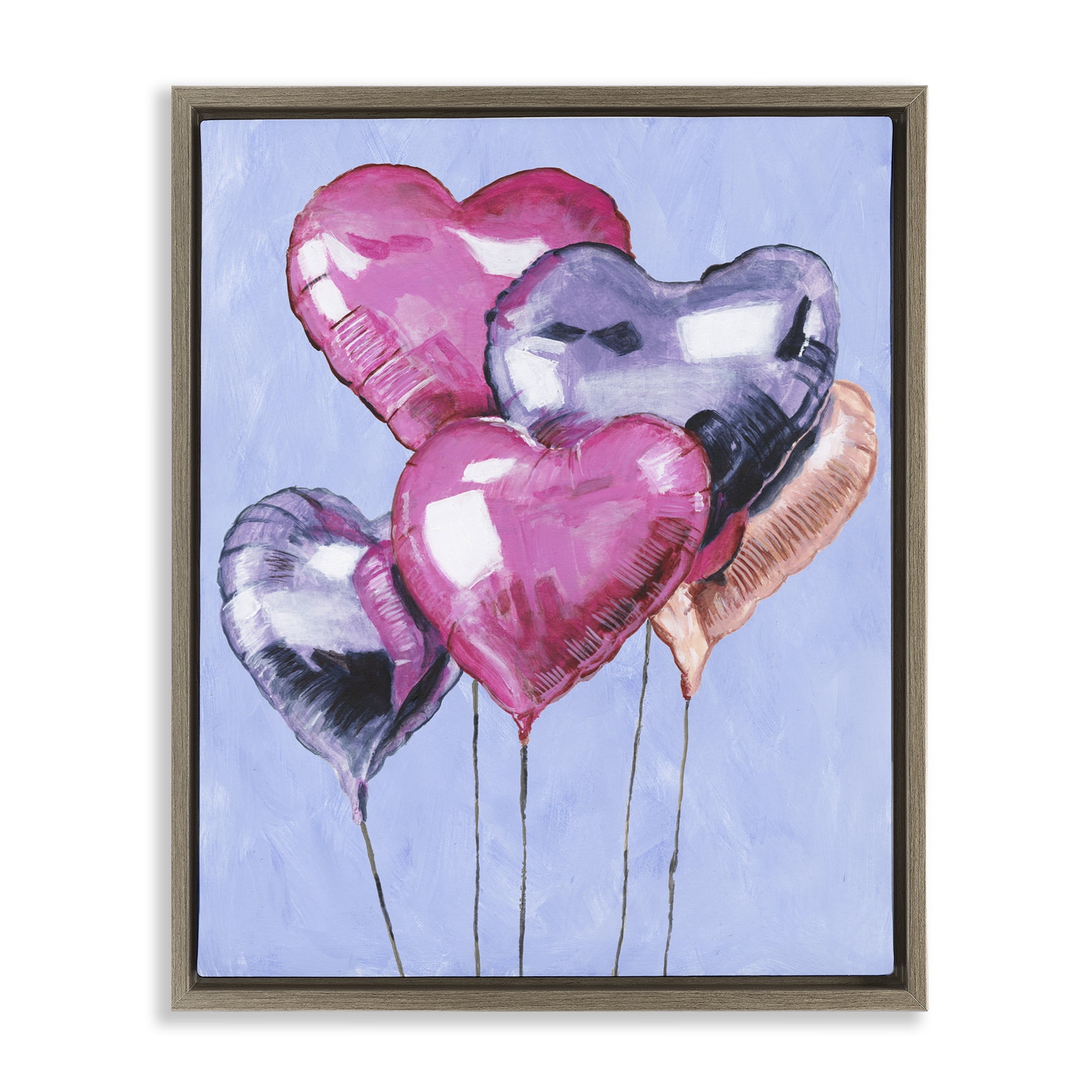 Stupell Industries Heart Balloons Celebration Brown Framed Floater Canvas Wall Art, design by Michael Willett