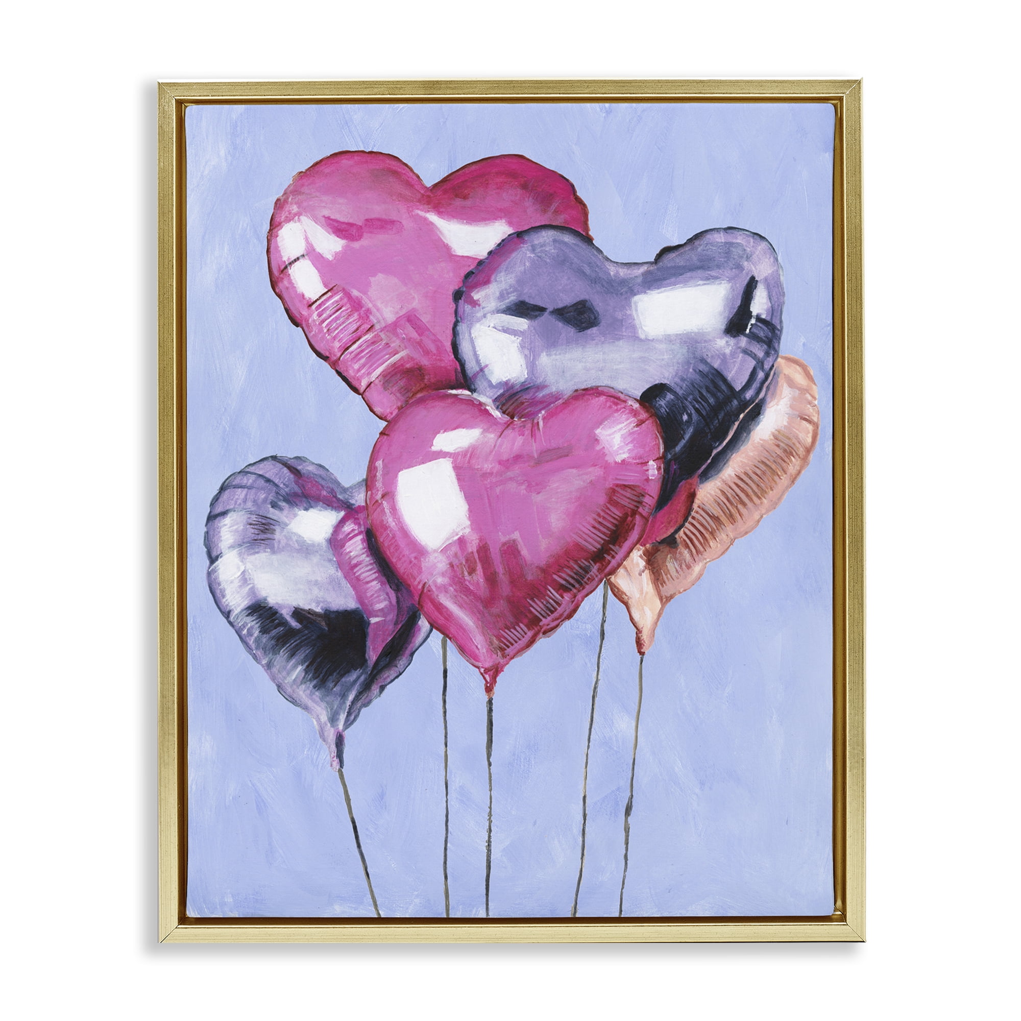 Stupell Industries Heart Balloons Celebration Gold Framed Floater Canvas Wall Art, design by Michael Willett