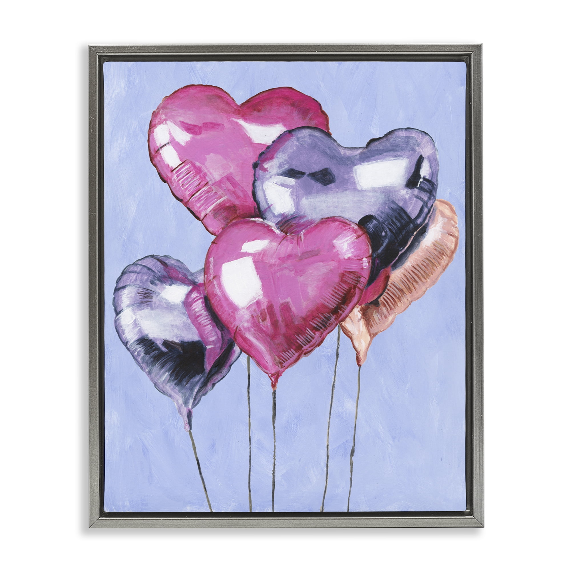 Stupell Industries Heart Balloons Celebration Gray Framed Floater Canvas Wall Art, design by Michael Willett