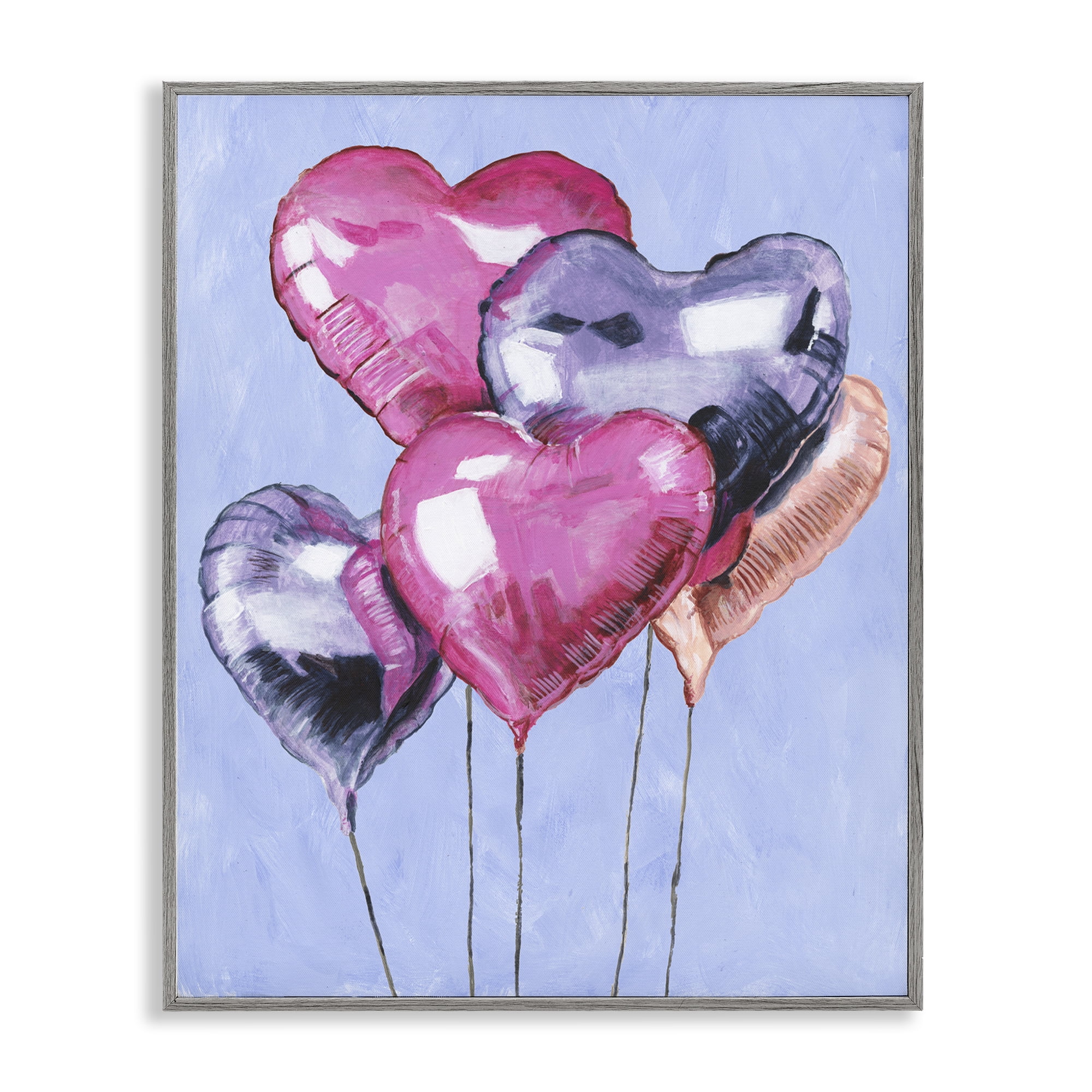 Stupell Industries Heart Balloons Celebration Gray Framed Giclee Art, design by Michael Willett