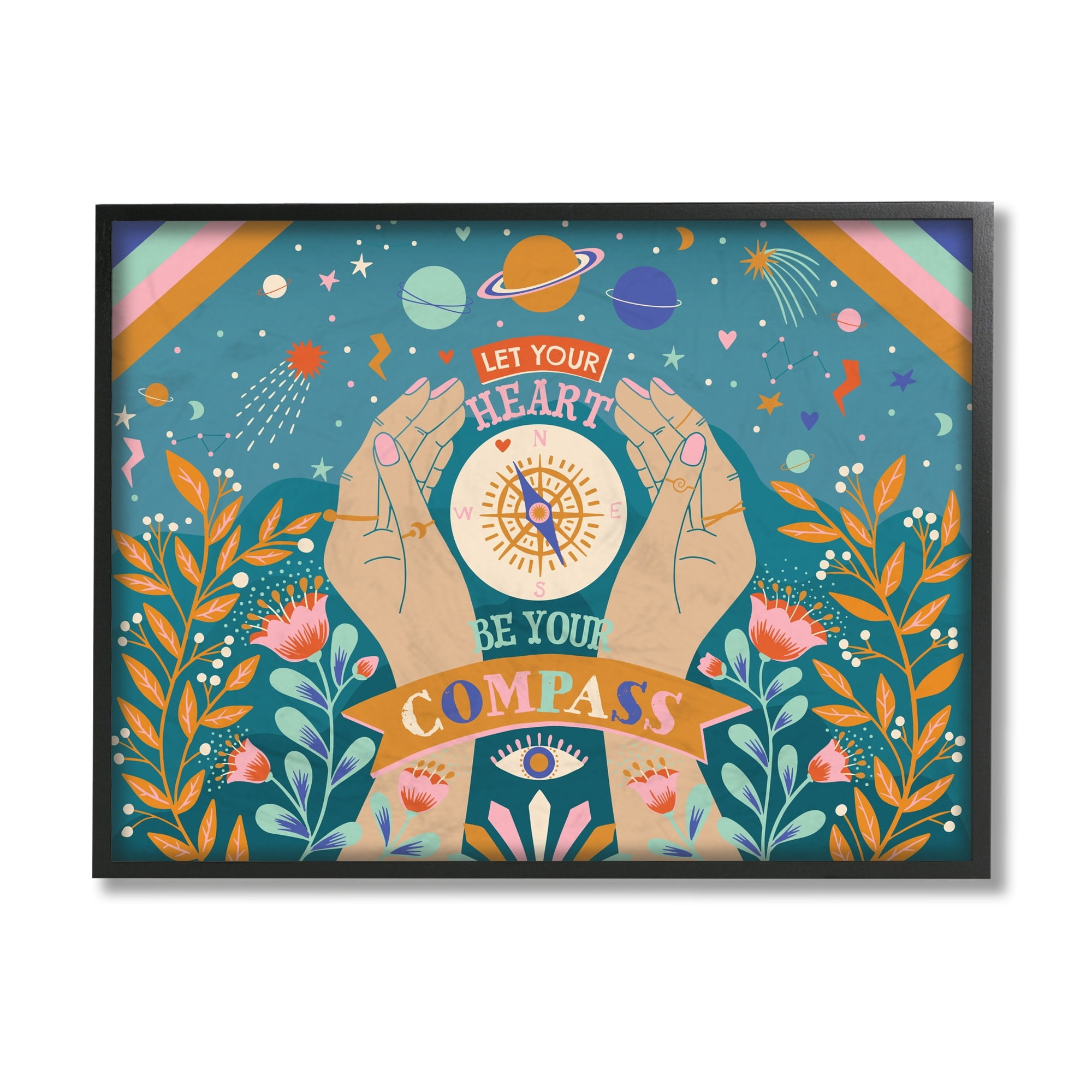 Stupell Industries Heart Be Your Compass Phrase Boho Chic Constellations Black Framed, 24 x 30, Design by Caroline Alfreds