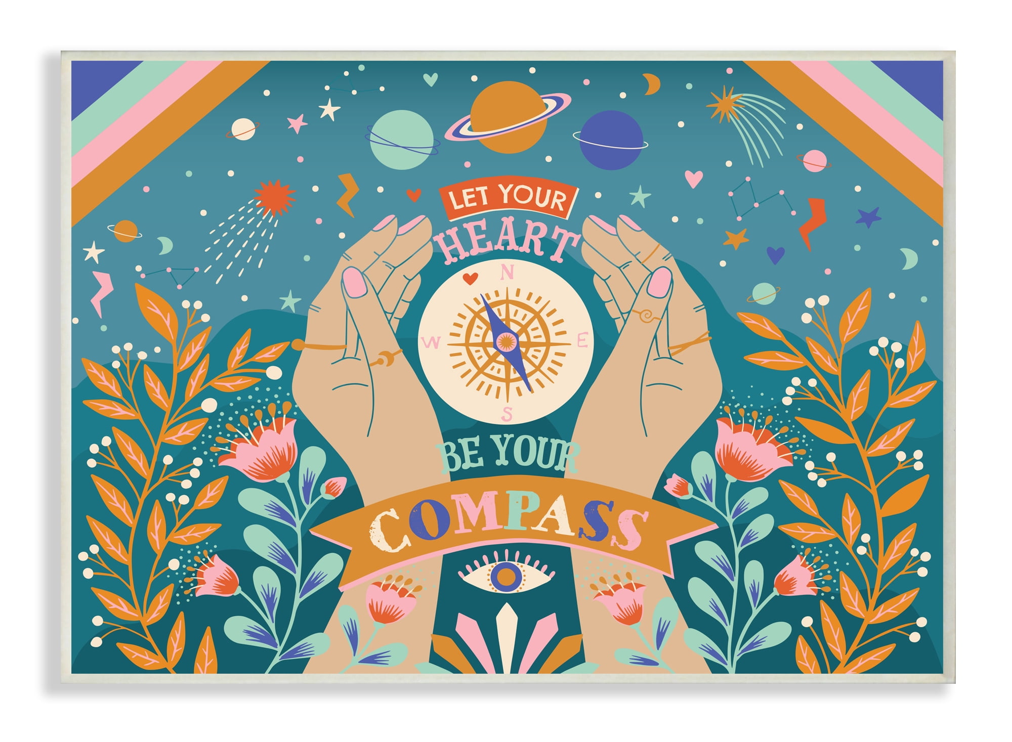 Stupell Industries Heart Be Your Compass Phrase Boho Chic Constellations Wall Plaque, 10 x 15, Design by Caroline Alfreds