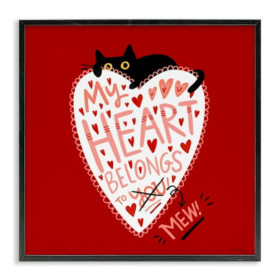 Stupell Industries Heart Belongs To Mew Animals Painting Black Framed Art Print Wall Art, 12 x 12