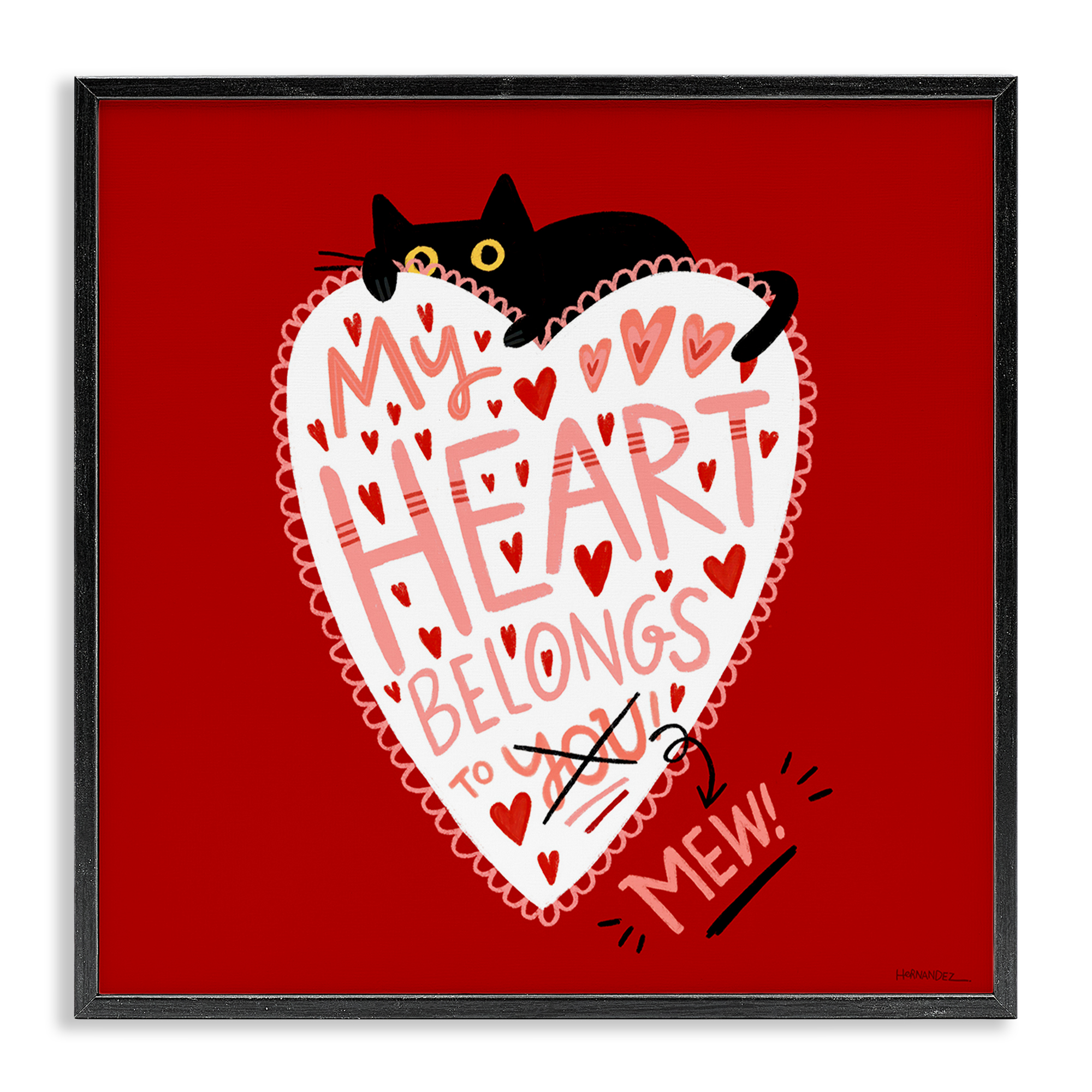 Stupell Industries Heart Belongs To Mew Animals Painting Black Framed Art Print Wall Art, 24 x 24