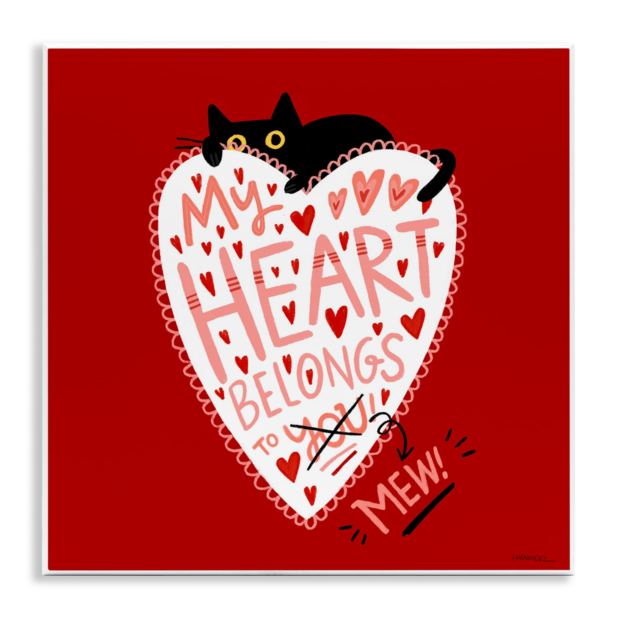 Stupell Industries Heart Belongs To Mew Animals Painting Unframed Art Print Wall Art, 12 x 12