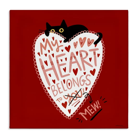 Stupell Industries Heart Belongs To Mew Animals Painting Wrapped Canvas Art Print Wall Art, 17 x 17