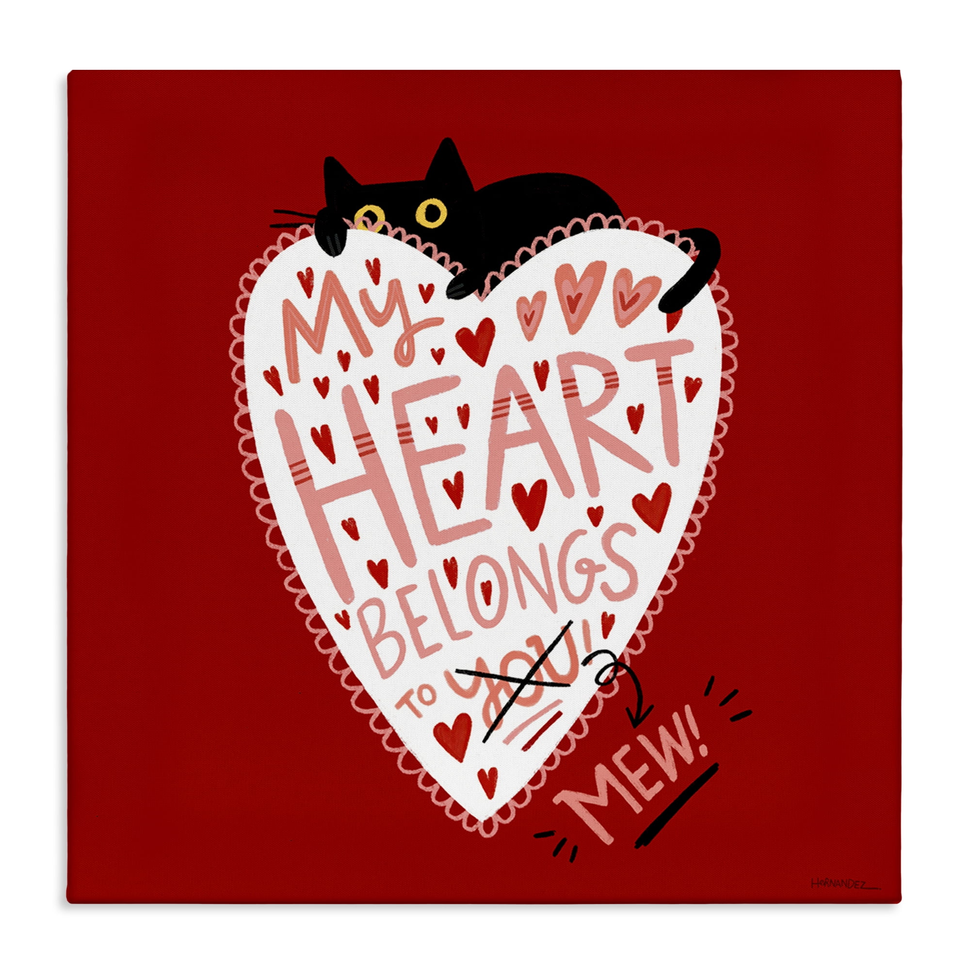 Stupell Industries Heart Belongs To Mew Animals Painting Wrapped Canvas Art Print Wall Art, 36 x 36
