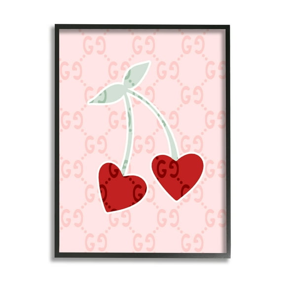 Stupell Industries Heart Cherry Pattern Food & Beverage Painting Black Framed Art Print Wall Art, 11 x 14