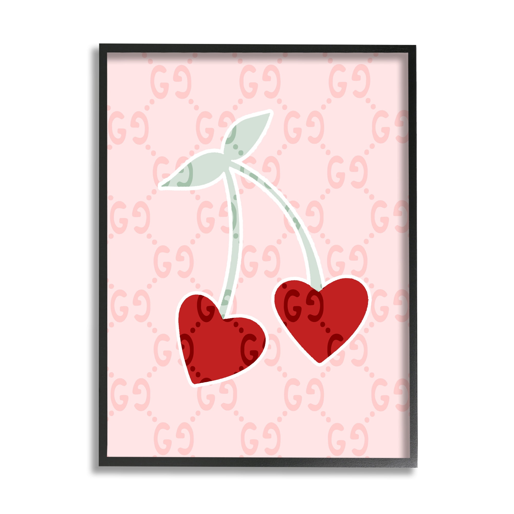 Stupell Industries Heart Cherry Pattern Food & Beverage Painting Black Framed Art Print Wall Art, 16 x 20