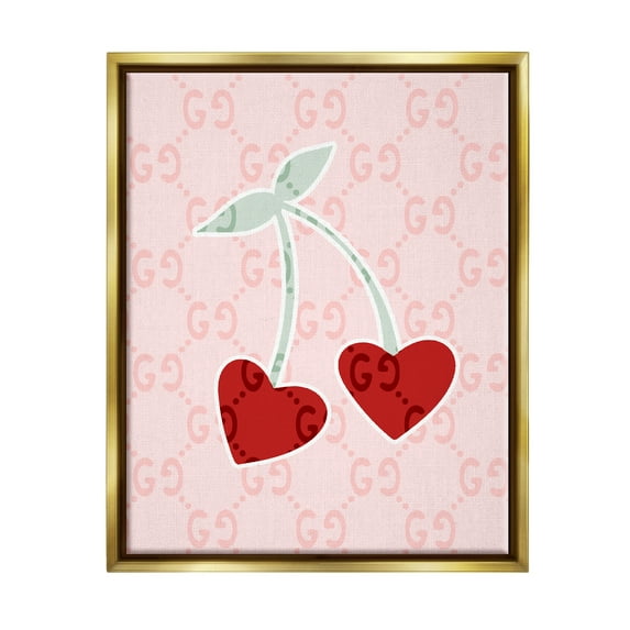 Stupell Industries Heart Cherry Pattern Food & Beverage Painting Gold Floater Framed Art Print Wall Art, 25 x 31