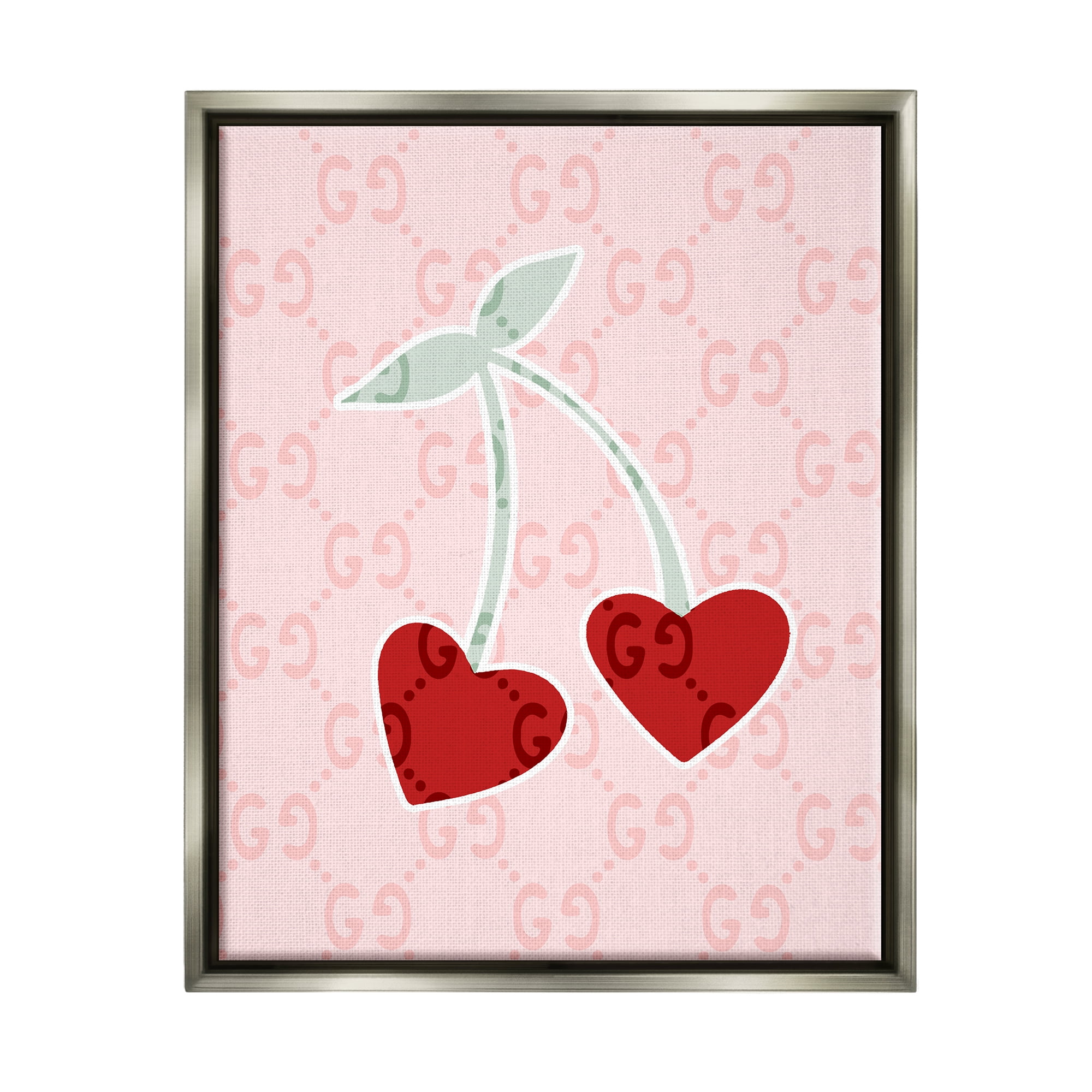 Stupell Industries Heart Cherry Pattern Food & Beverage Painting Gray Floater Framed Art Print Wall Art, 17 x 21