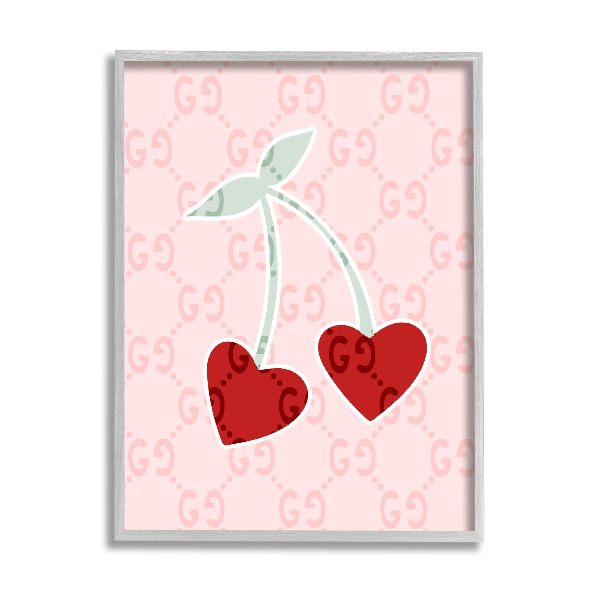 Stupell Industries Heart Cherry Pattern Food & Beverage Painting Gray Framed Art Print Wall Art, 16 x 20