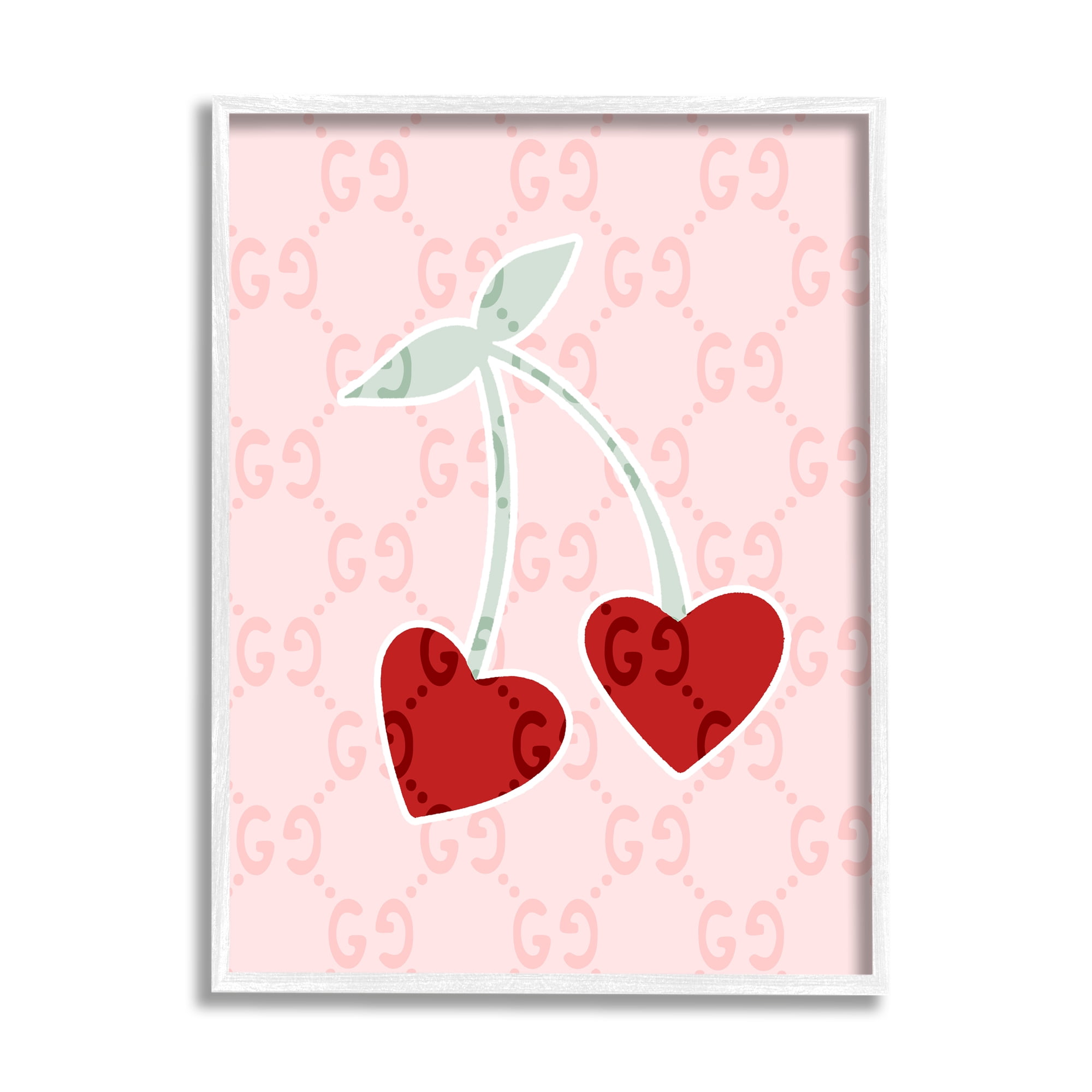 Stupell Industries Heart Cherry Pattern Food & Beverage Painting White Framed Art Print Wall Art, 11 x 14