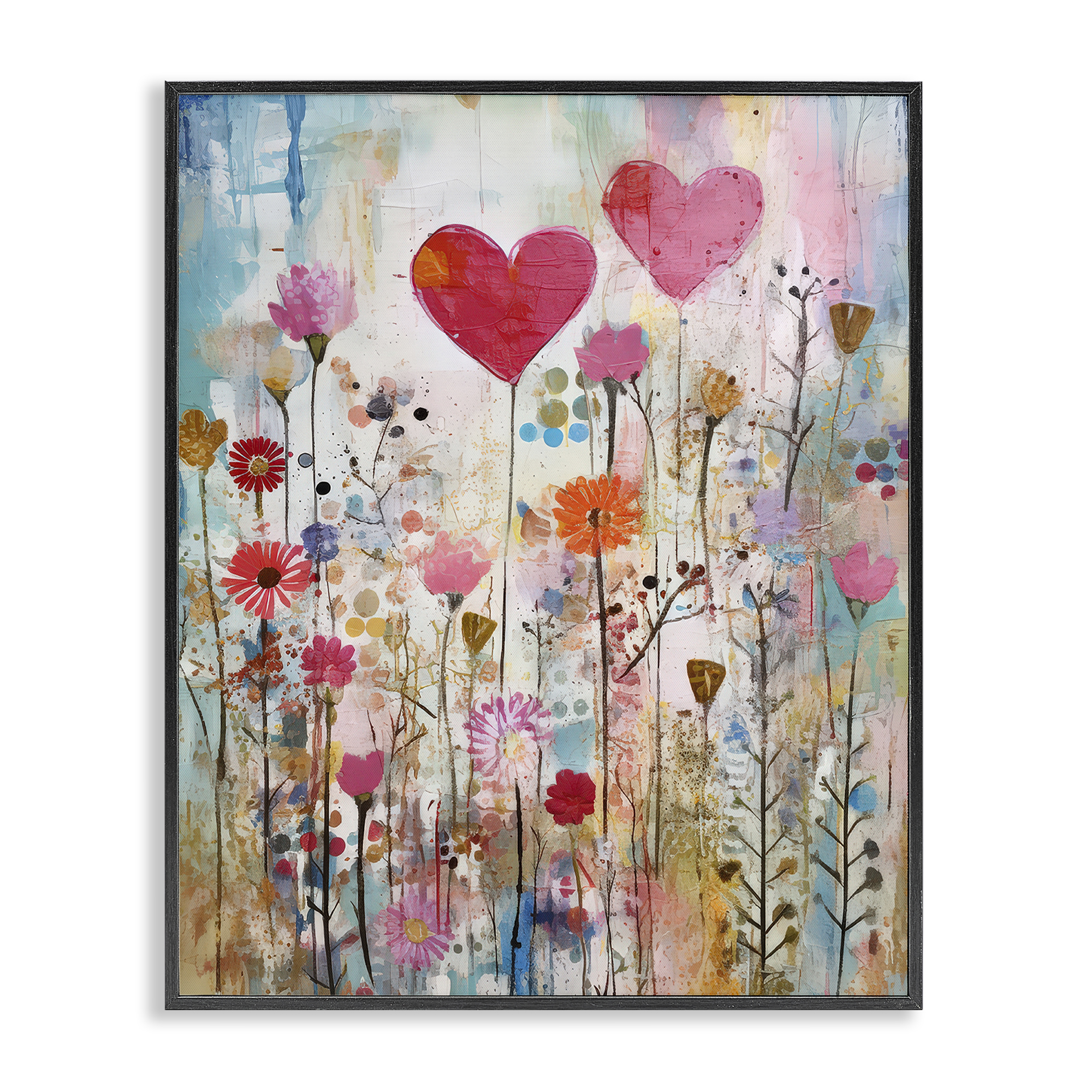 Stupell Industries Heart & Garden Collage Abstract Painting Black Framed Art Print Wall Art, 11 x 14