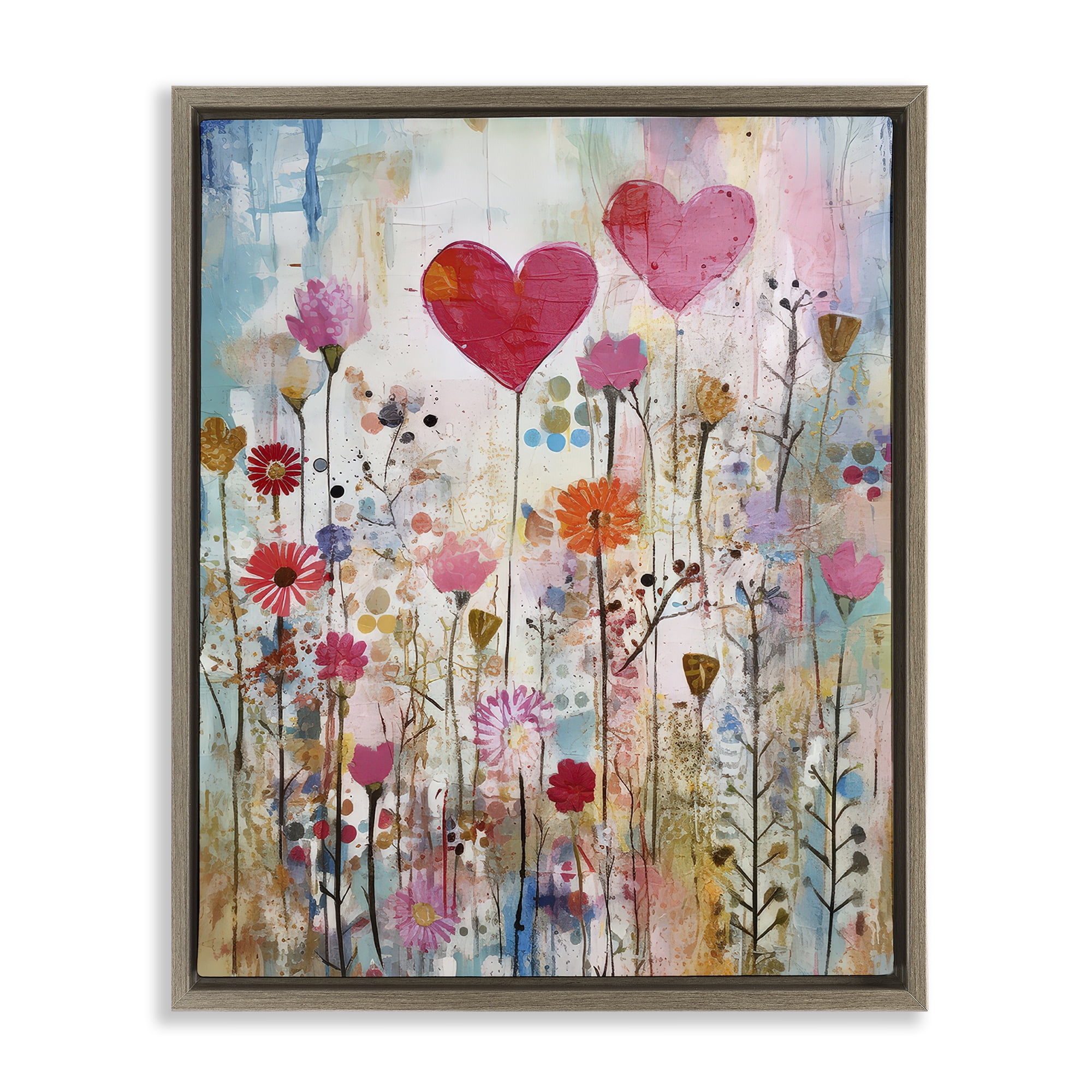 Stupell Industries Heart & Garden Collage Abstract Painting Brown Floater Framed Canvas Art Print Wall Art, 17 x 21