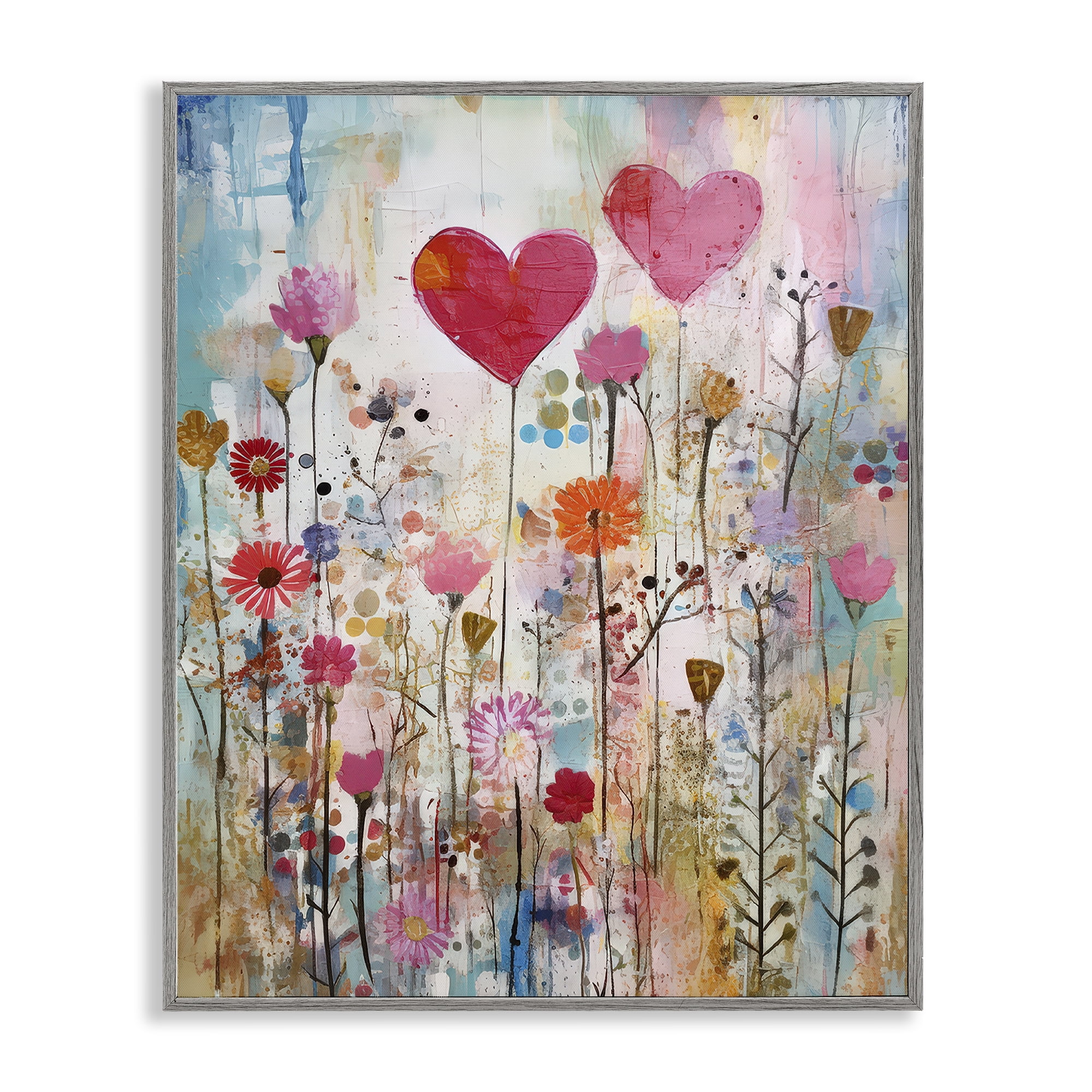 Stupell Industries Heart & Garden Collage Abstract Painting Gray Framed Art Print Wall Art, 11 x 14