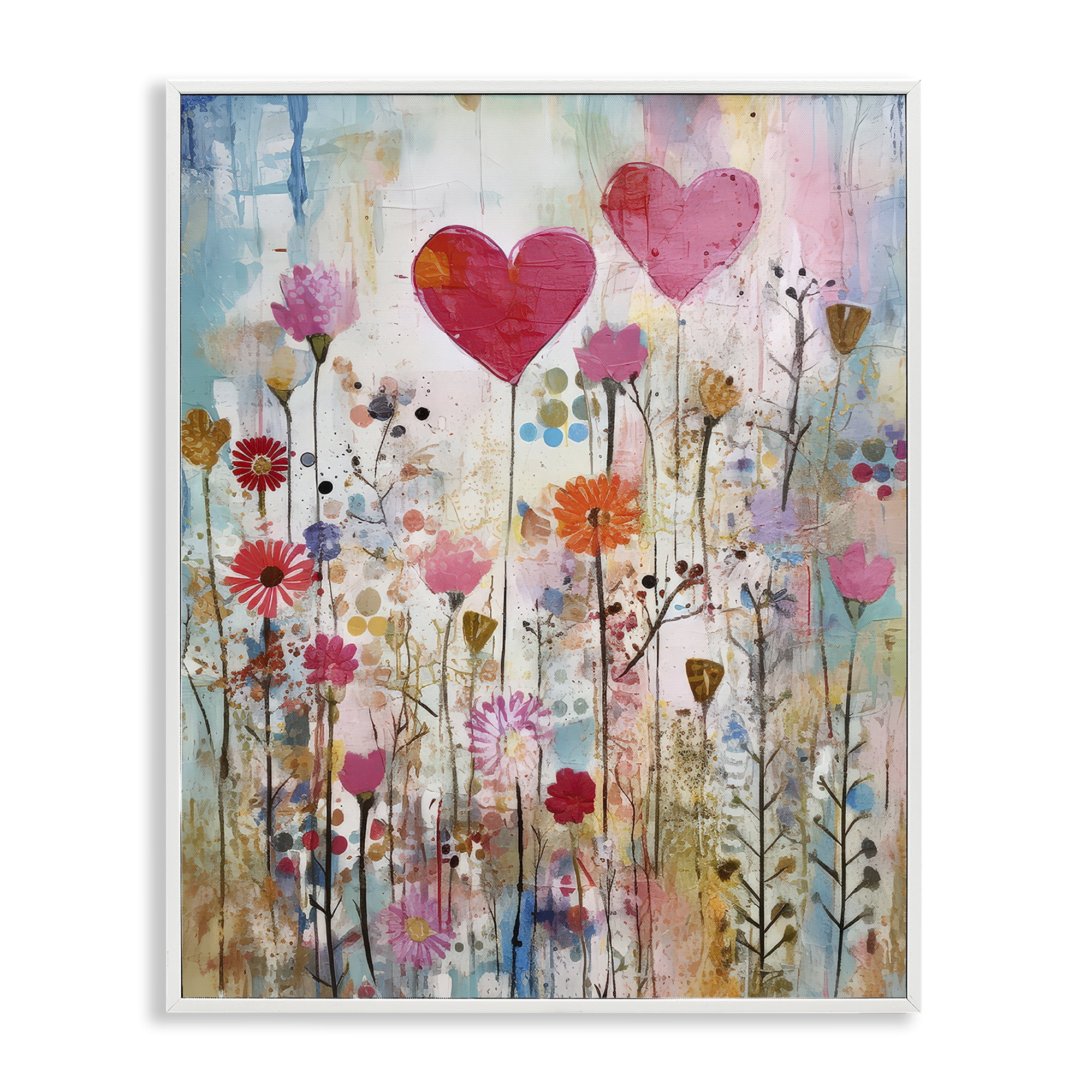 Stupell Industries Heart & Garden Collage Abstract Painting White Framed Art Print Wall Art, 11 x 14