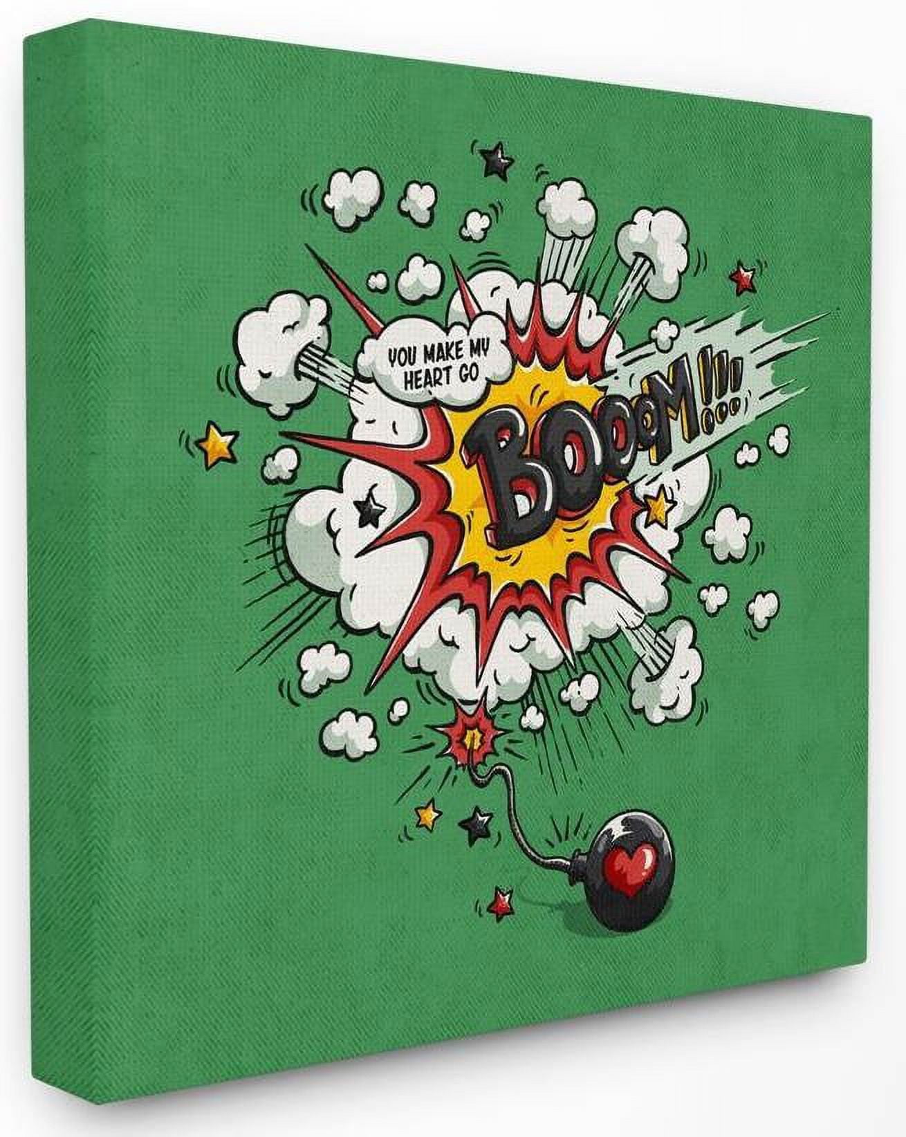 Stupell Industries Heart Go Boom Vintage Comic Book Green Design Canvas Wall Art by Ester Kay