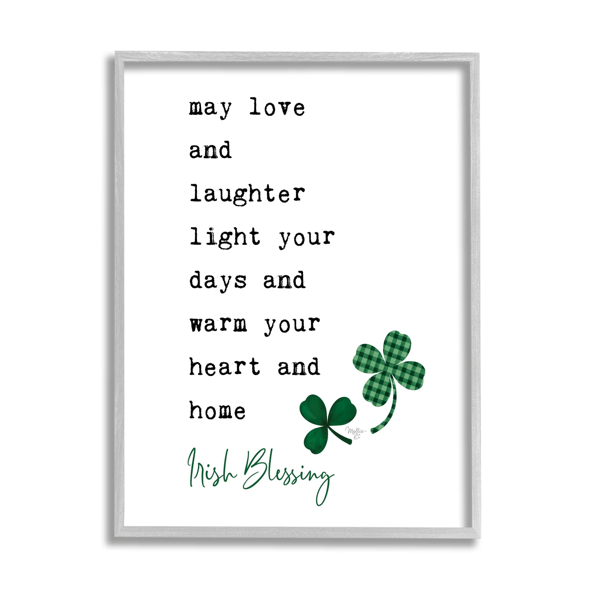Stupell Industries Heart & Home Touching Irish Blessing Clover Motif Framed Wall Art, 16 x 20, Design by Mollie B.