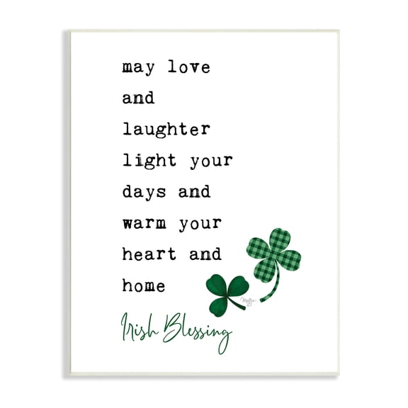 Stupell Industries Heart & Home Touching Irish Blessing Clover Motif Wood Wall Art, 10 x 15, Design by Mollie B.