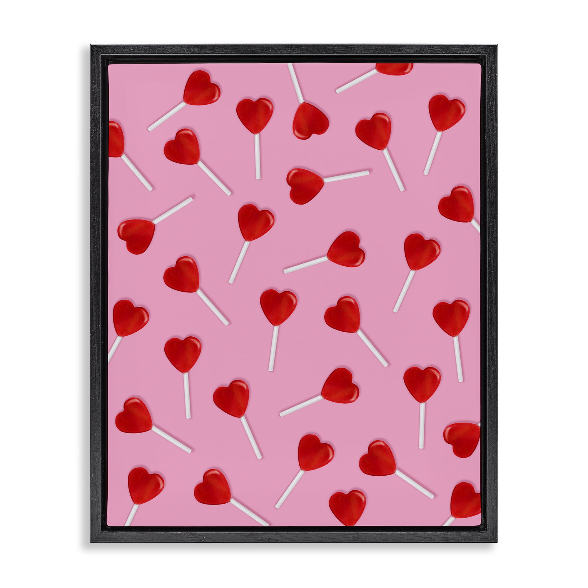 Stupell Industries Heart Lollipop Pattern Black Framed Floater Canvas Wall Art, design by LISH Creative