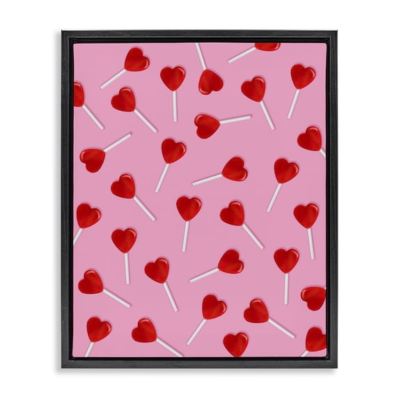 Stupell Industries Eclectic Heart Lollipop Pattern Black Floating Frame Canvas Art, 17 x 21, by LISH Creative