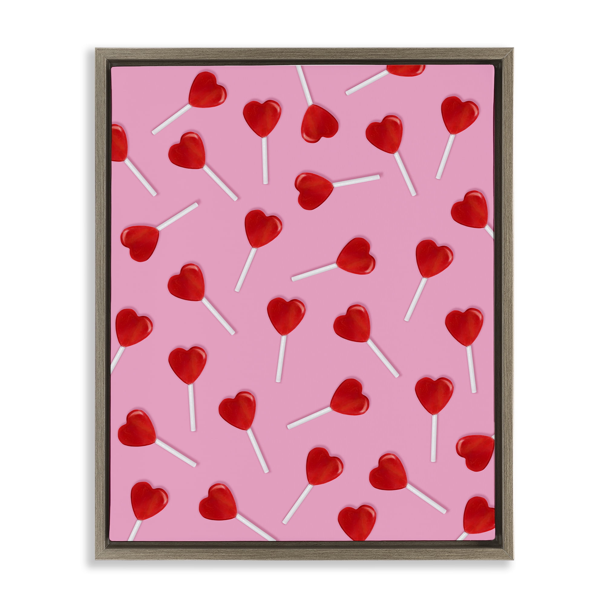 Stupell Industries Heart Lollipop Pattern Brown Framed Floater Canvas Wall Art, design by LISH Creative
