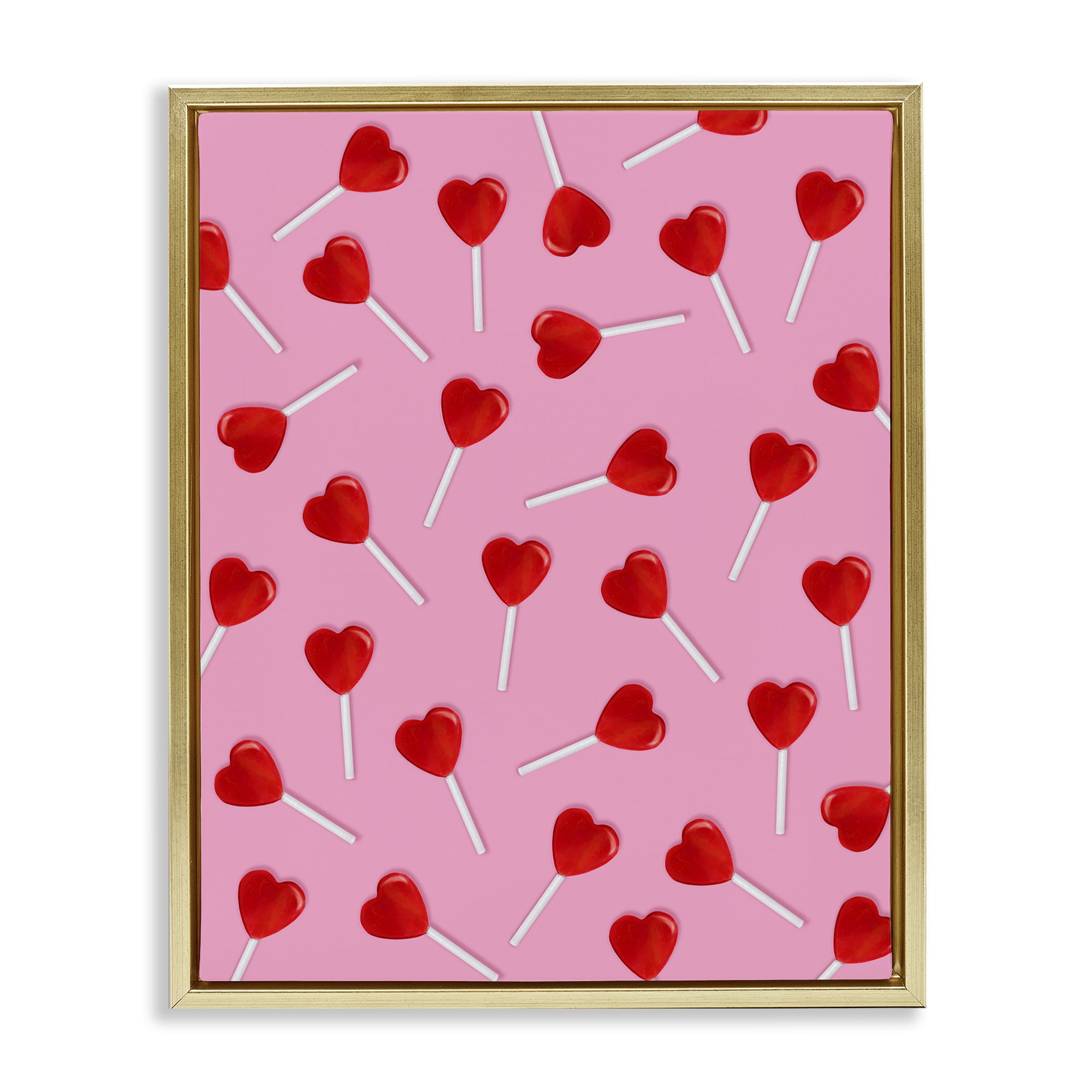 Stupell Industries Heart Lollipop Pattern Gold Framed Floater Canvas Wall Art, design by LISH Creative