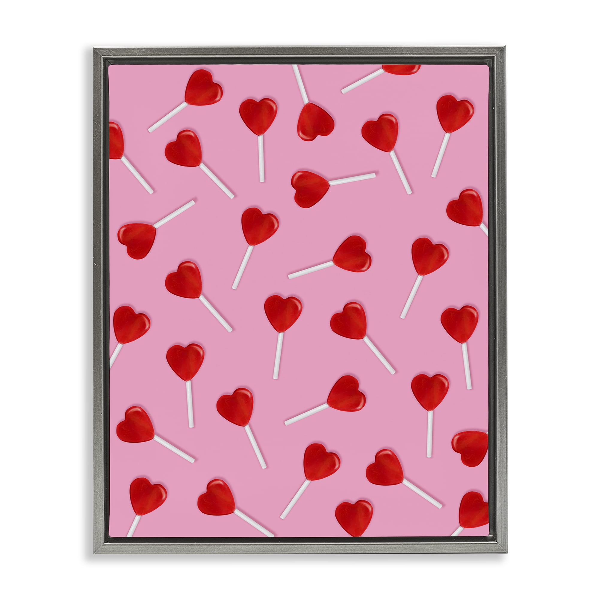 Stupell Industries Heart Lollipop Pattern Gray Framed Floater Canvas Wall Art, design by LISH Creative