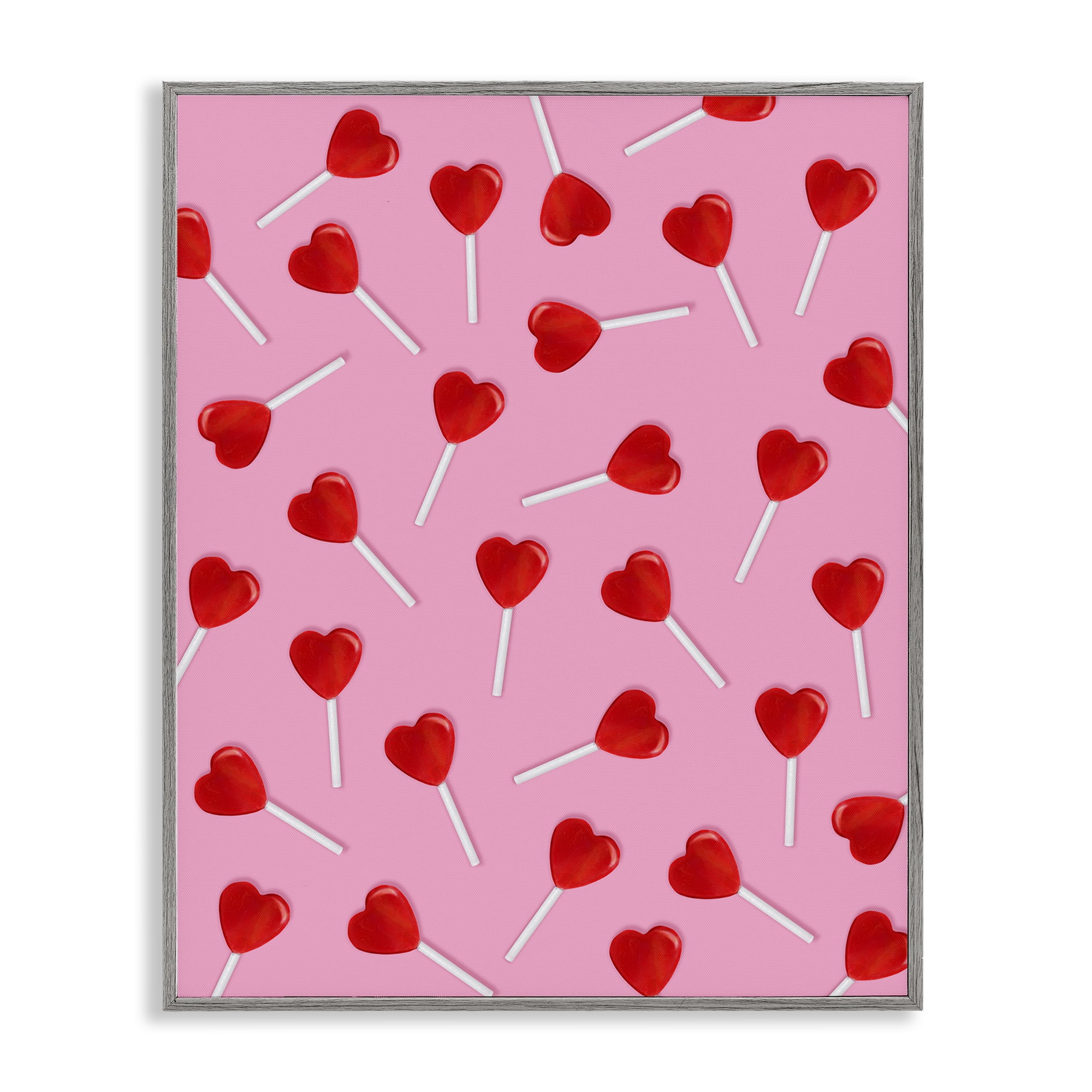 Stupell Industries Heart Lollipop Pattern Gray Framed Giclee Art, design by LISH Creative