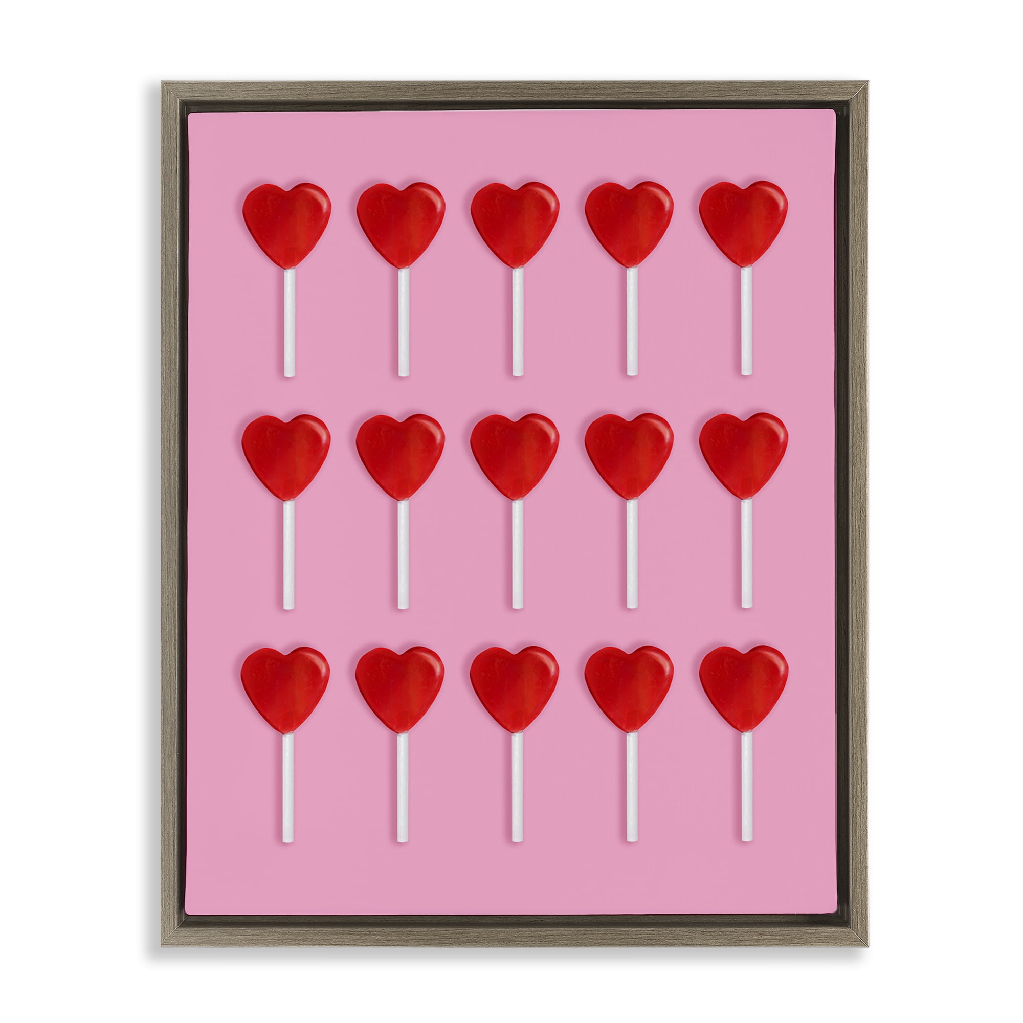 Stupell Industries Heart Lollipops Collection Brown Framed Floater Canvas Wall Art, design by LISH Creative
