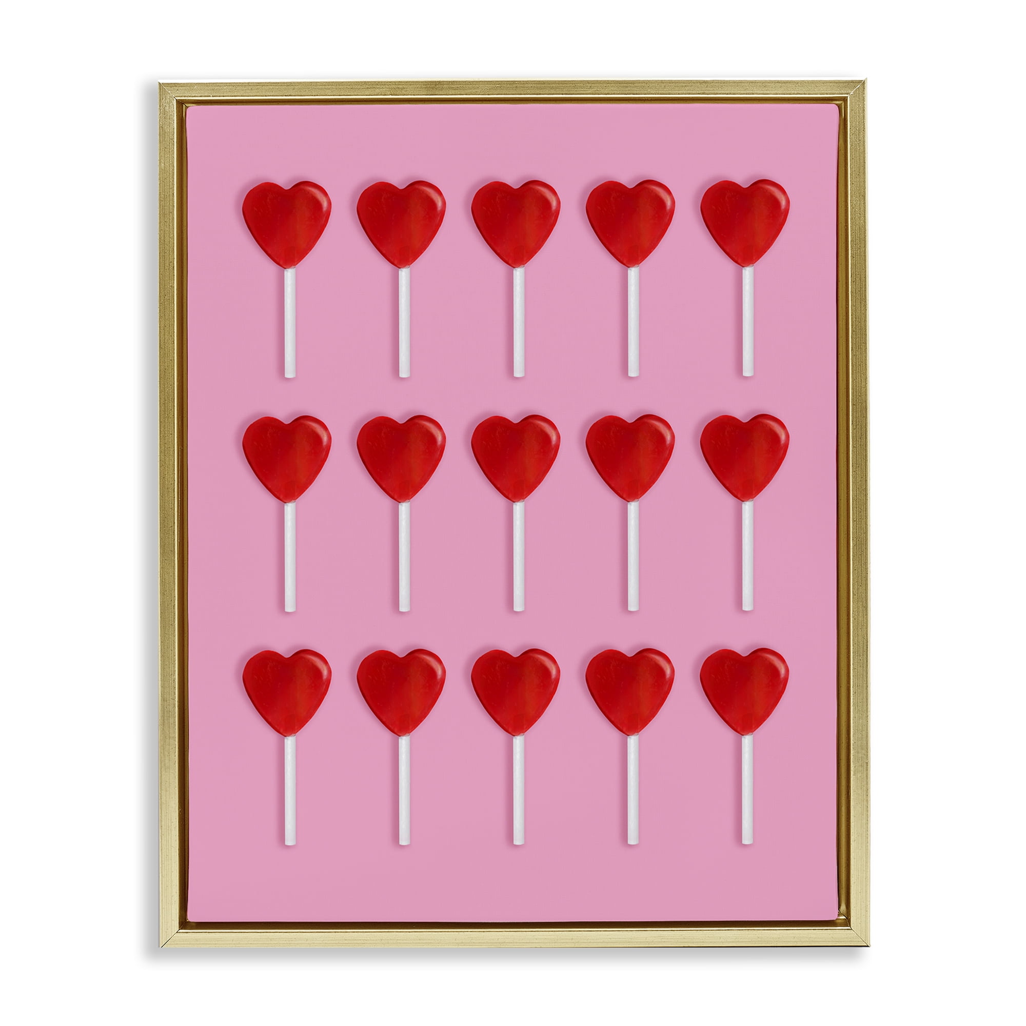 Stupell Industries Heart Lollipops Collection Gold Framed Floater Canvas Wall Art, design by LISH Creative