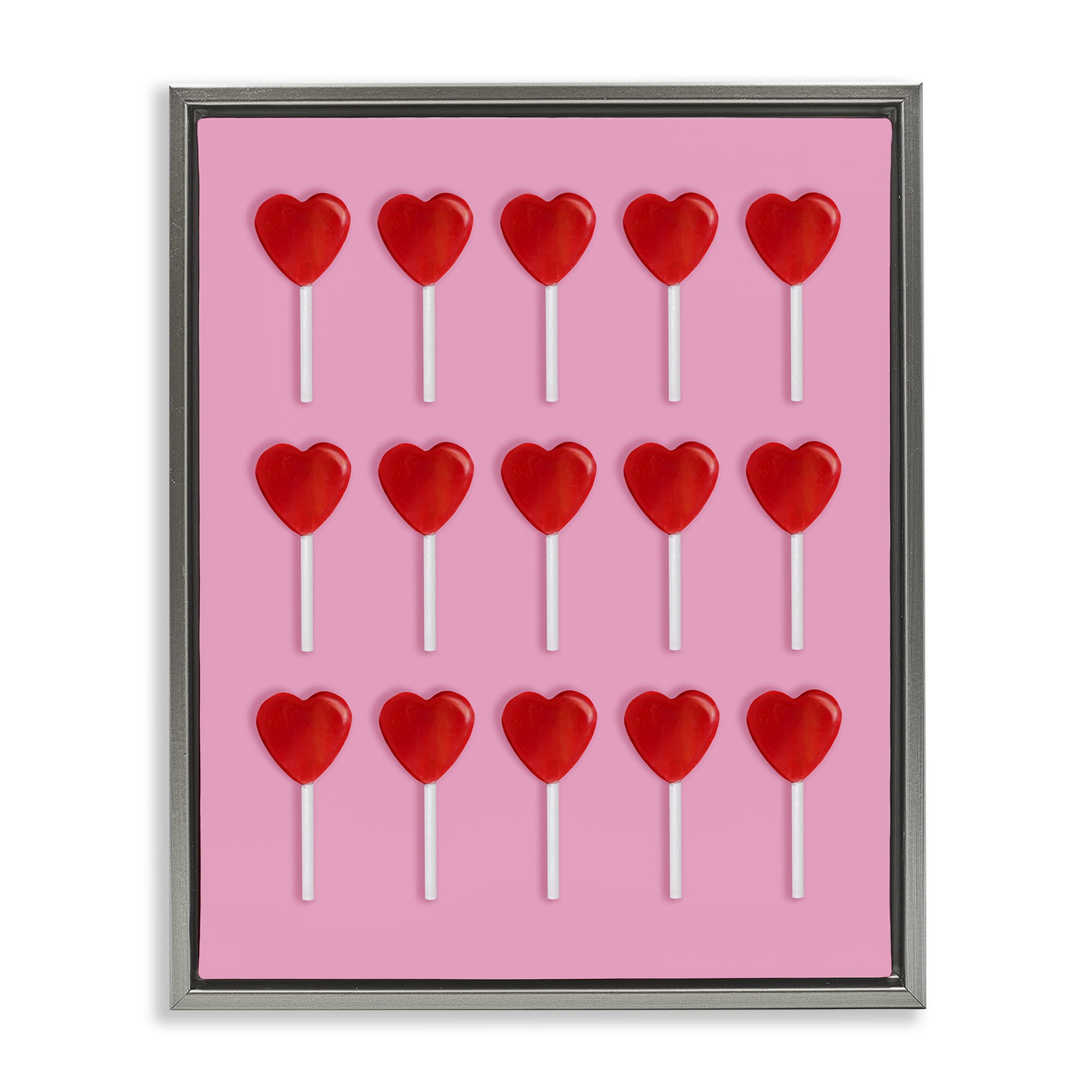 Stupell Industries Heart Lollipops Collection Gray Framed Floater Canvas Wall Art, design by LISH Creative