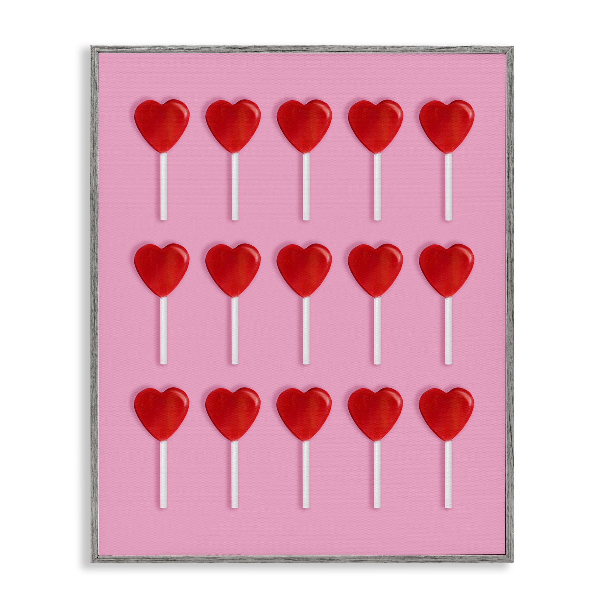 Stupell Industries Heart Lollipops Collection Gray Framed Giclee Art, design by LISH Creative